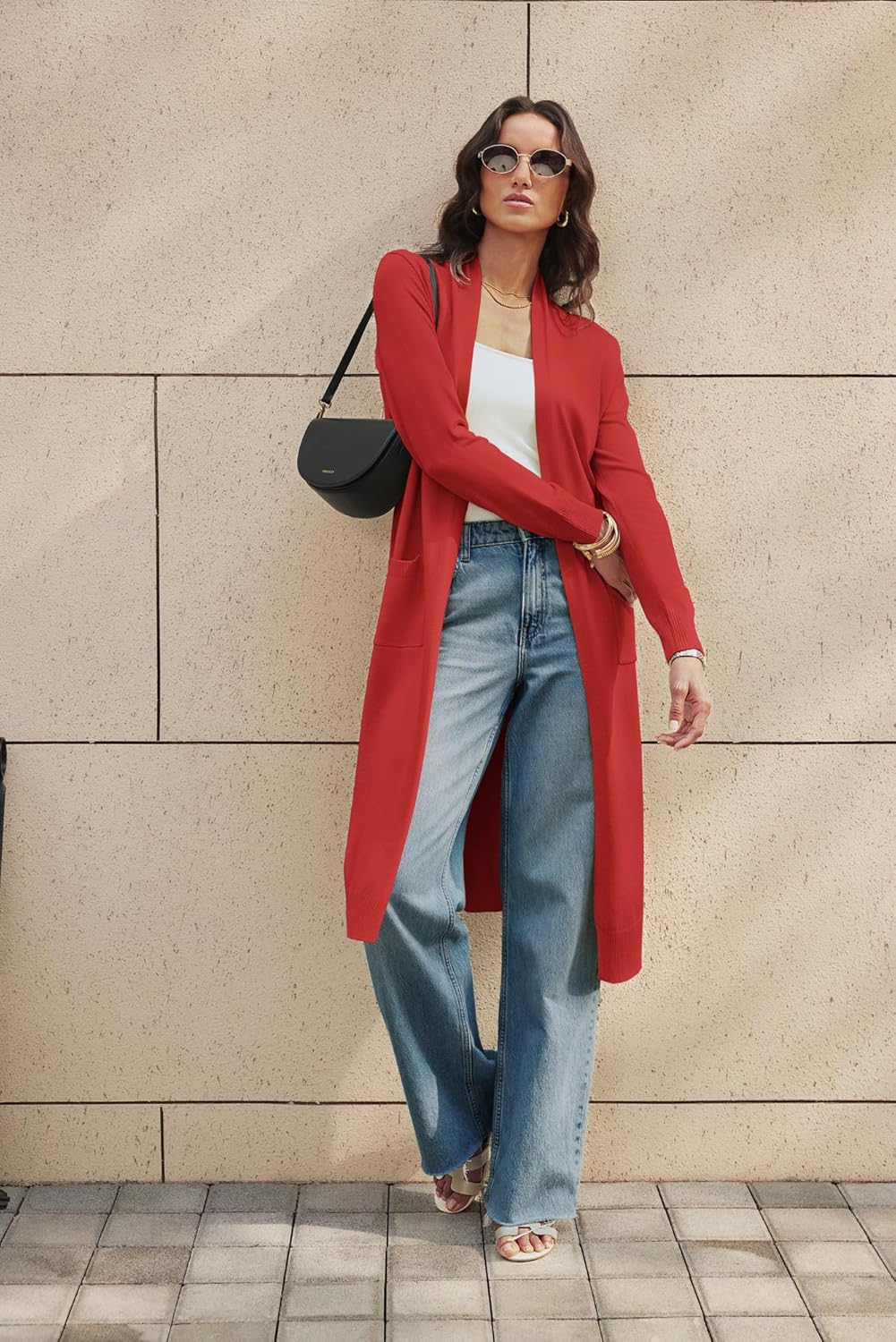 GRACE KARIN Essential Solid Open Front Maxi Long Knitted Cardigan Sweater for Women