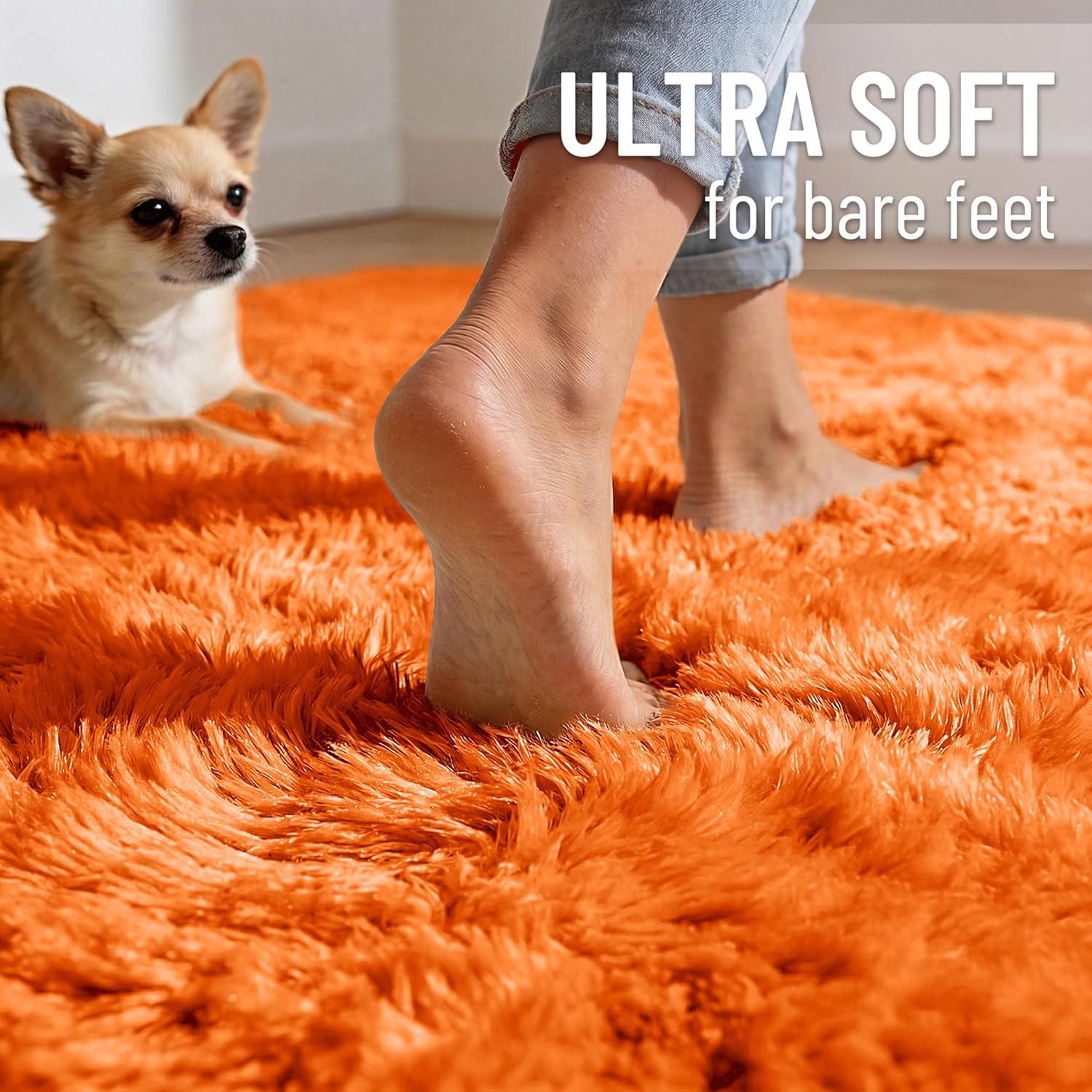 OLANLY 3x5 Machine Washable Small Bedside Rug, Soft Fluffy Shaggy Rugs for Living Room, Bedroom, Indoor Floor Carpet for Kids Girls and Boys, Preppy Dorms, Nursery, Home Decor Aesthetic, Orange