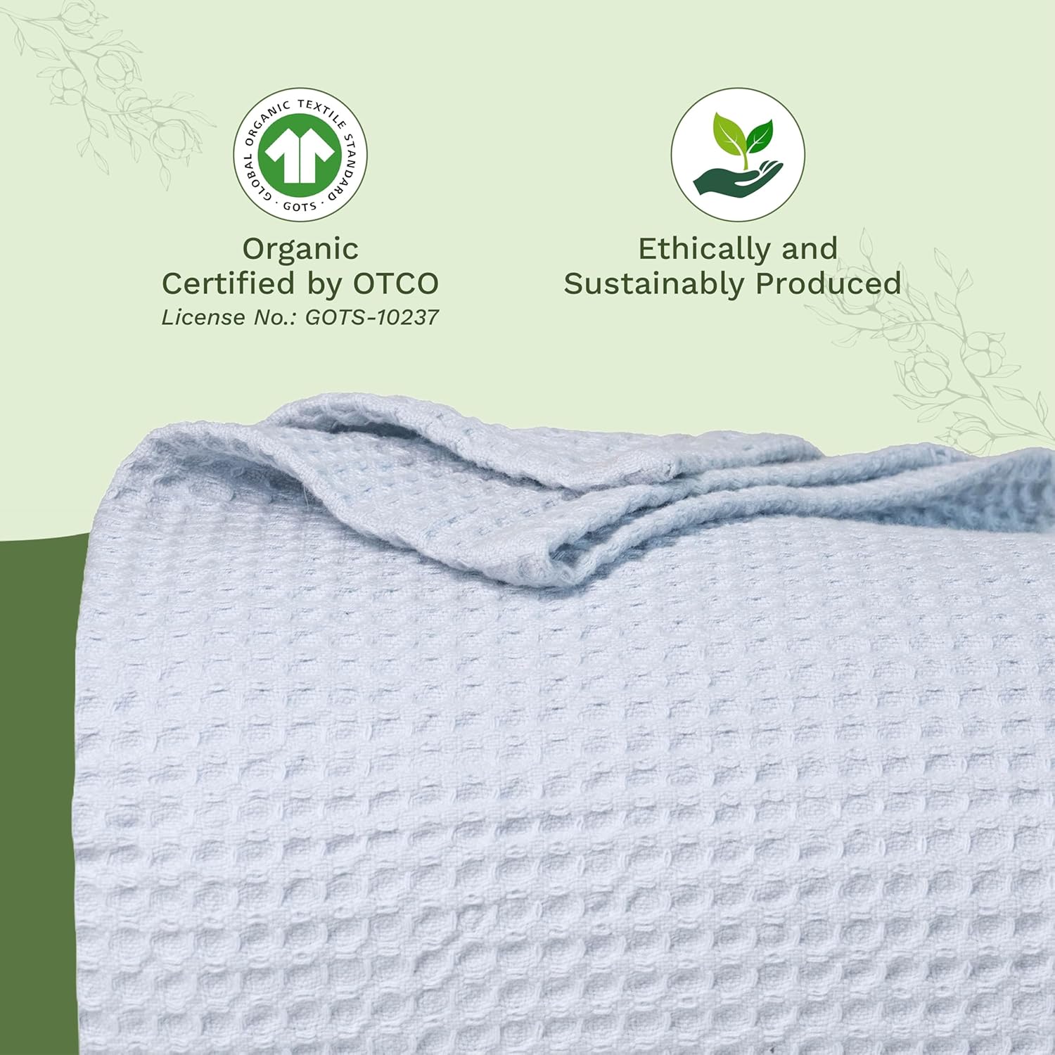 Organic Cotton Waffle Weave Light Blue Queen Blanket - 100% Cotton, Breathable, All-Natural, Premium and Luxurious Cotton Queen Blanket (Sky Blue - Queen/Full) - Image 6