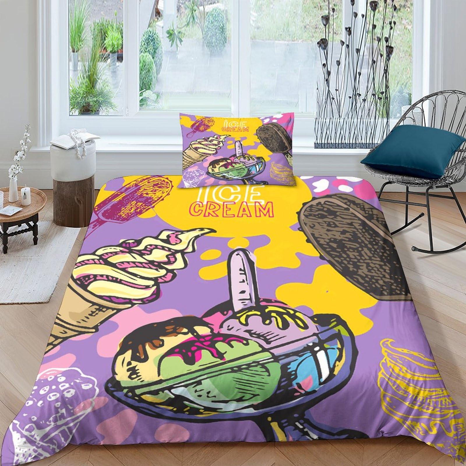 Housses de couettes glace 3D respirante anti-plis pour lit single 135x200cm