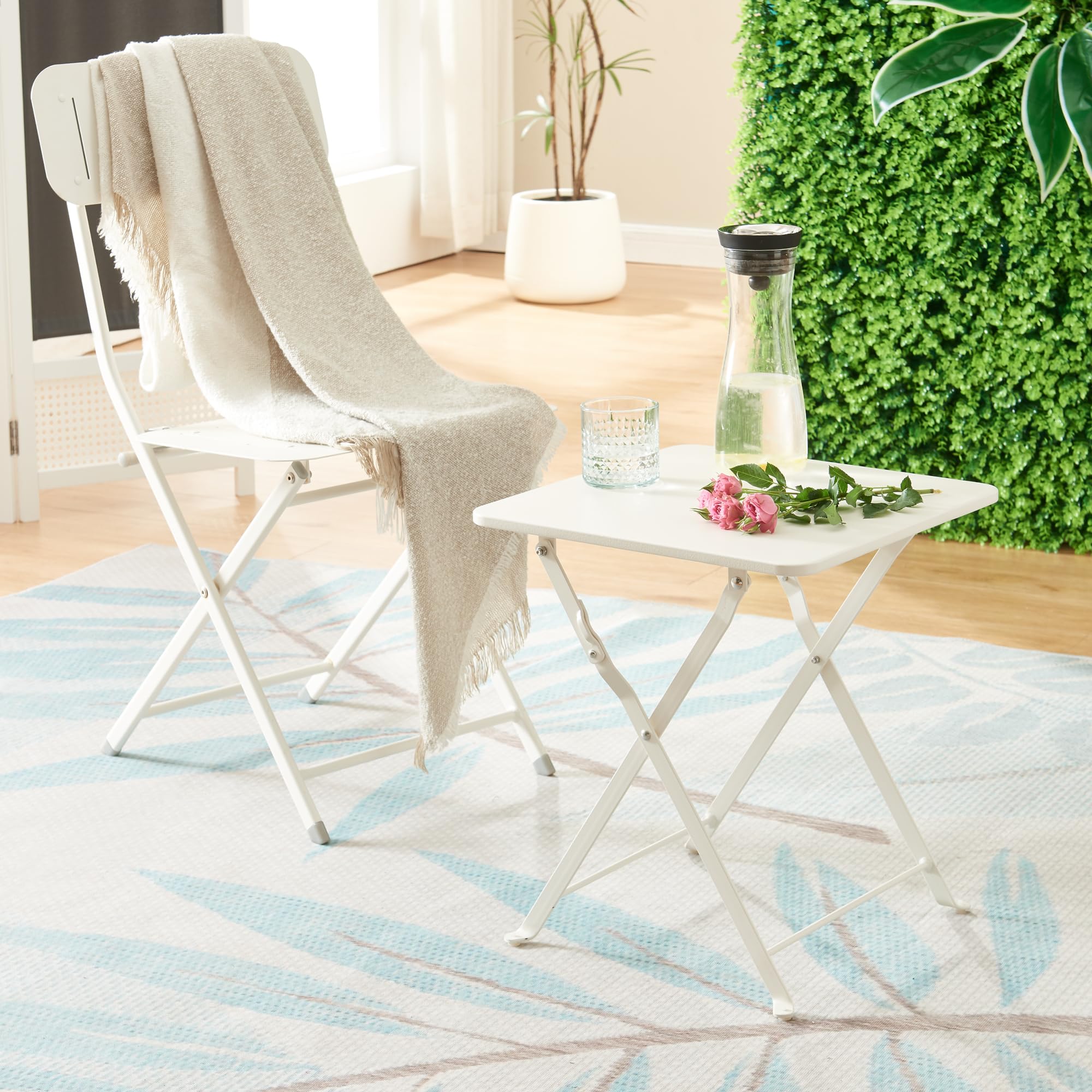 [en.casa] Table de Jardin Pliante Table Basse avec Plateau Carré pour Extérieur Jardin Terrasse Balcon Patio Camping Intérieur Capacité de Charge 15 kg Acier 45 x 40 x 40 cm Blanc