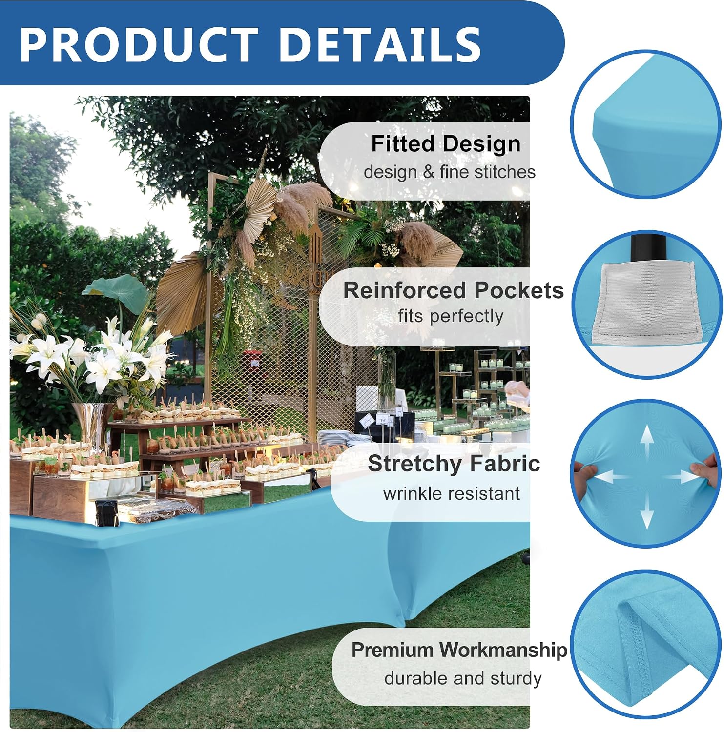 Spandex Table Cloths for 6 foot Rectangle Tables-Fitted Stretch Table Cover image 2