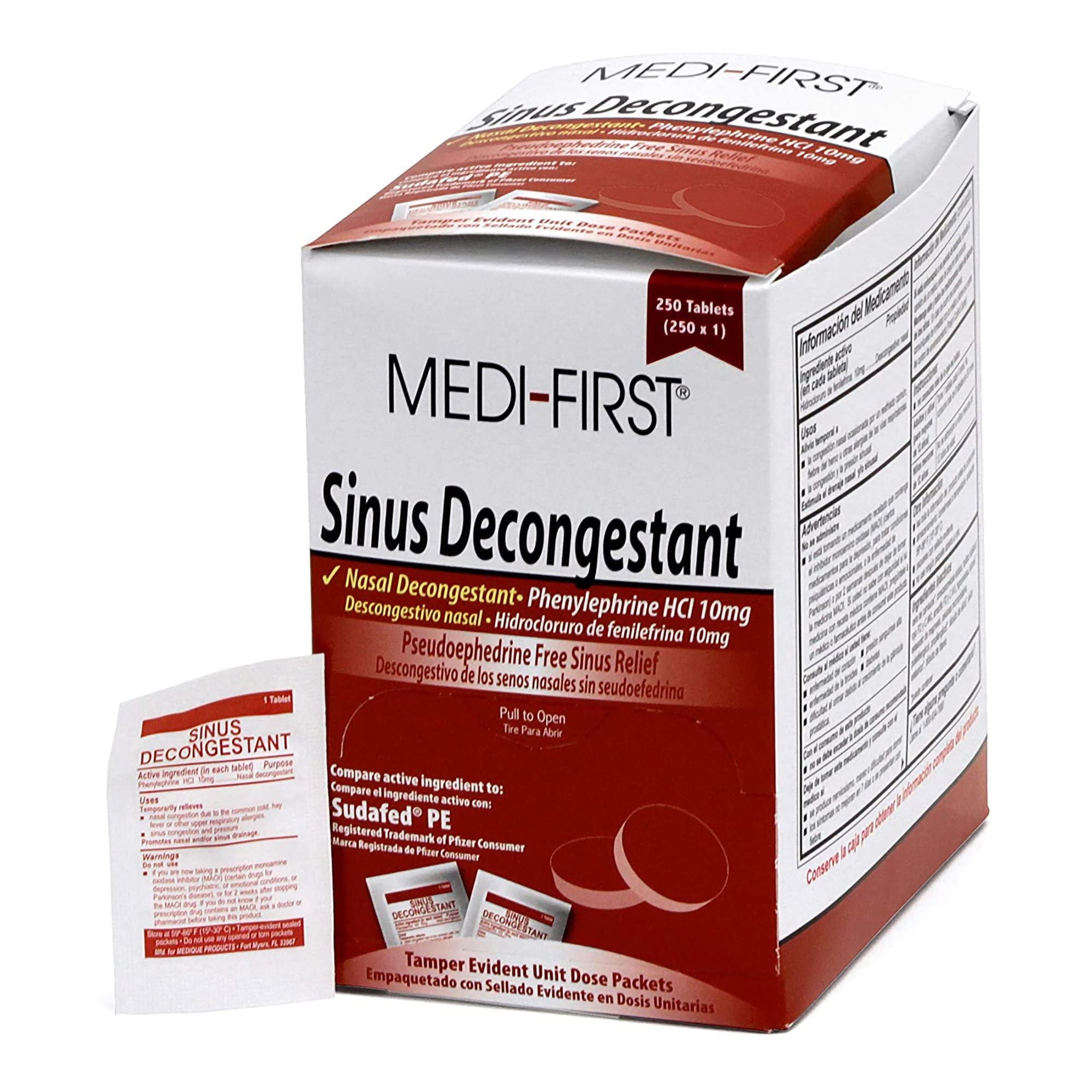 Medique 80948 Medi-First Sinus Decongestant, 250 Tablets
