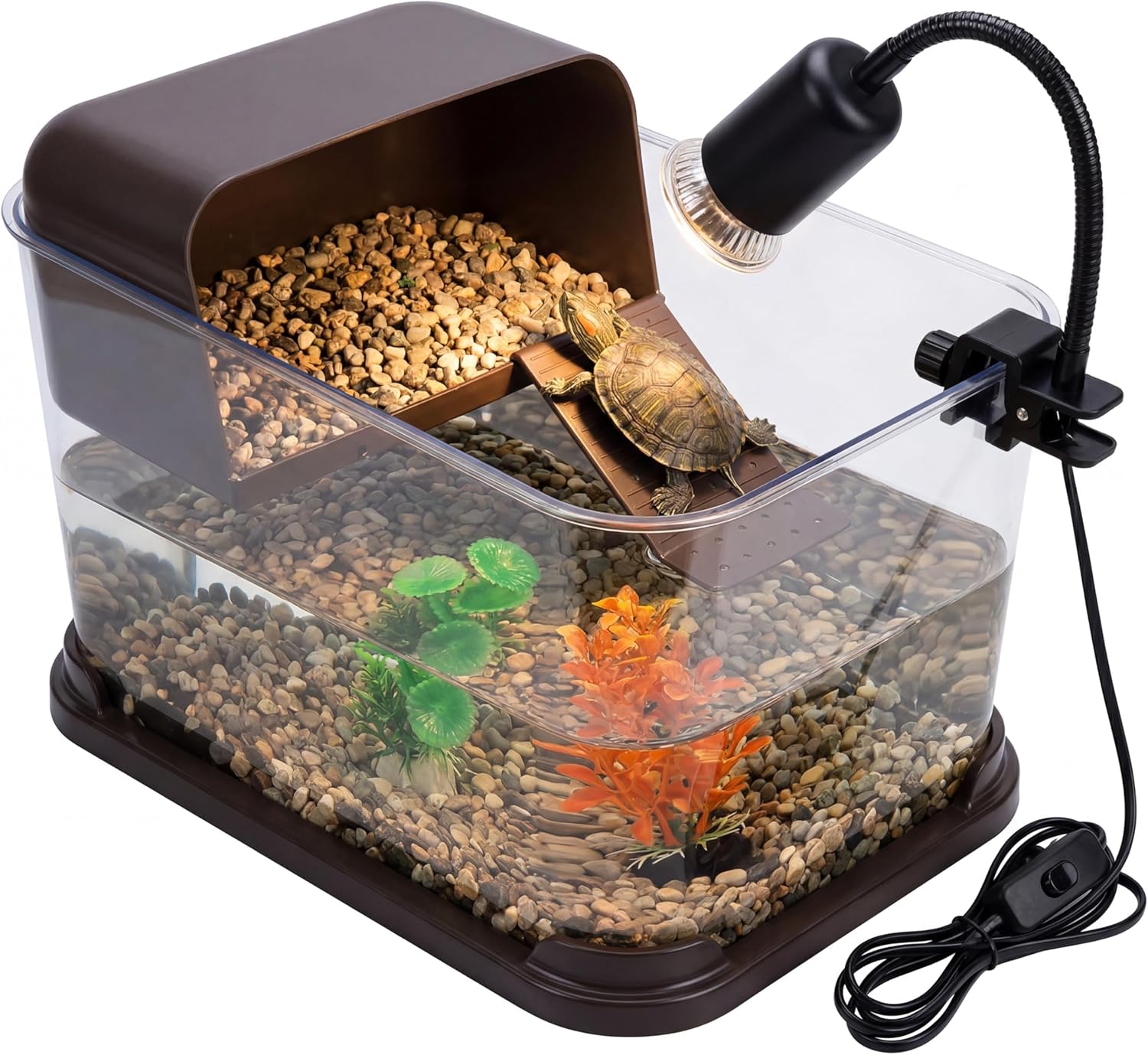 Small Turtle Tank Starter Kit, Acrylic Turtle Aquarium with Light, Filter, Basking Platform & Bottom Drain, Aquatic Tortoise Enclosure Habitat Area for Baby Tortoise, Small Reptiles