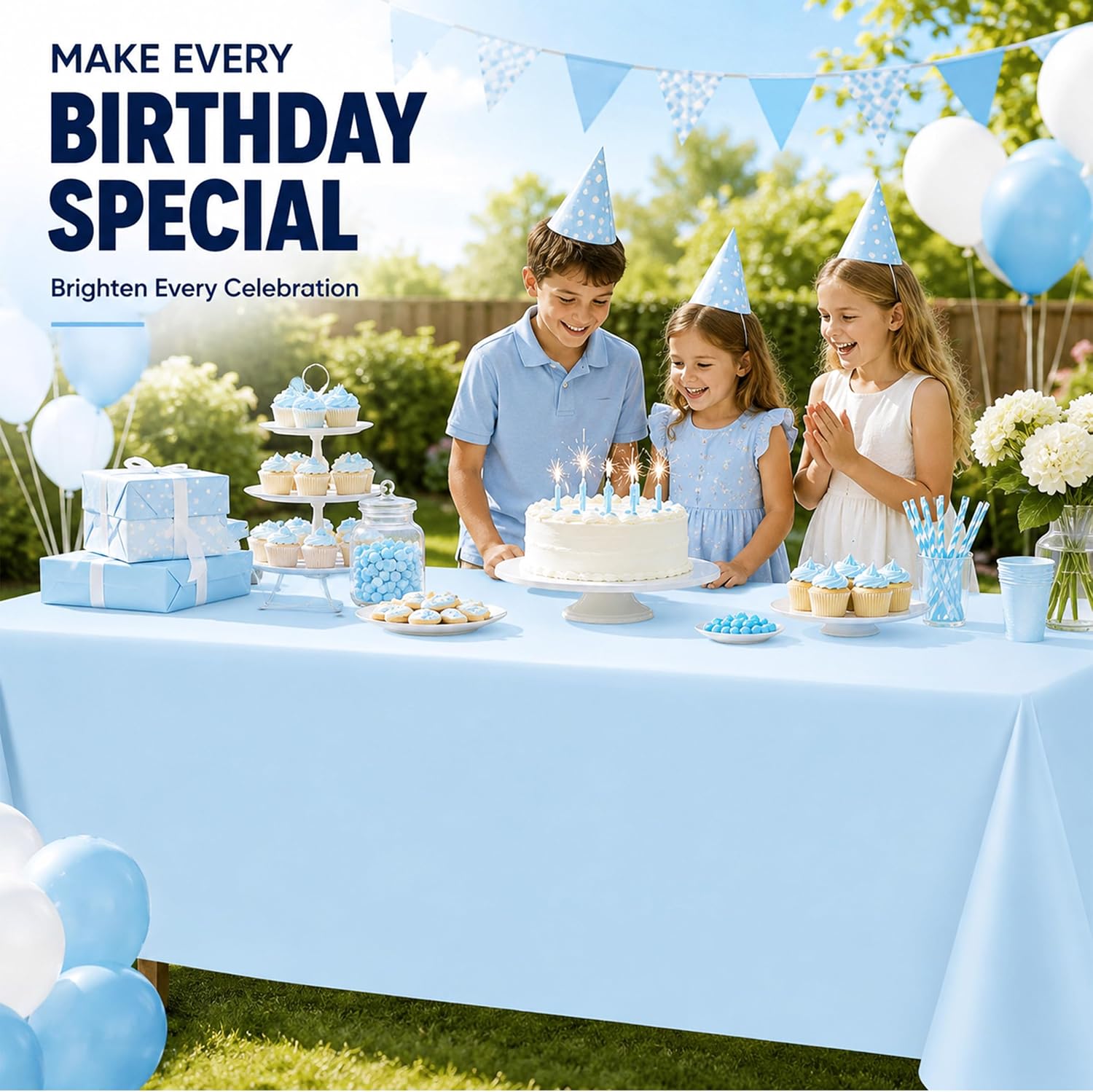 4 Pack Light Blue Plastic Tablecloths, 54 x 108 Inch Disposable Covers image 2