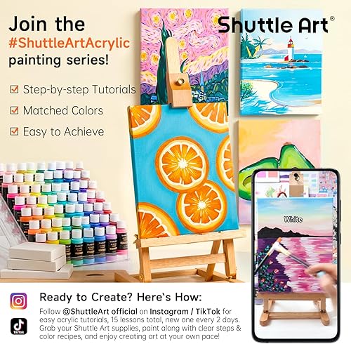 Miniatura 3 de Pintura acrílica Shuttle Art, juego de pintura acrílica de 50 colores, botellas de 2 oz/60 ml, pigmentos ricos, resistente al agua, premium