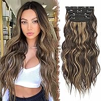 Vista 11 de FESHFEN Extensiones de Cabello con Clip - 4 PIEZAS Extensiones de Cabello Largas Onduladas Gruesas con Mechas con Clip Postizos de Cabeza Completa