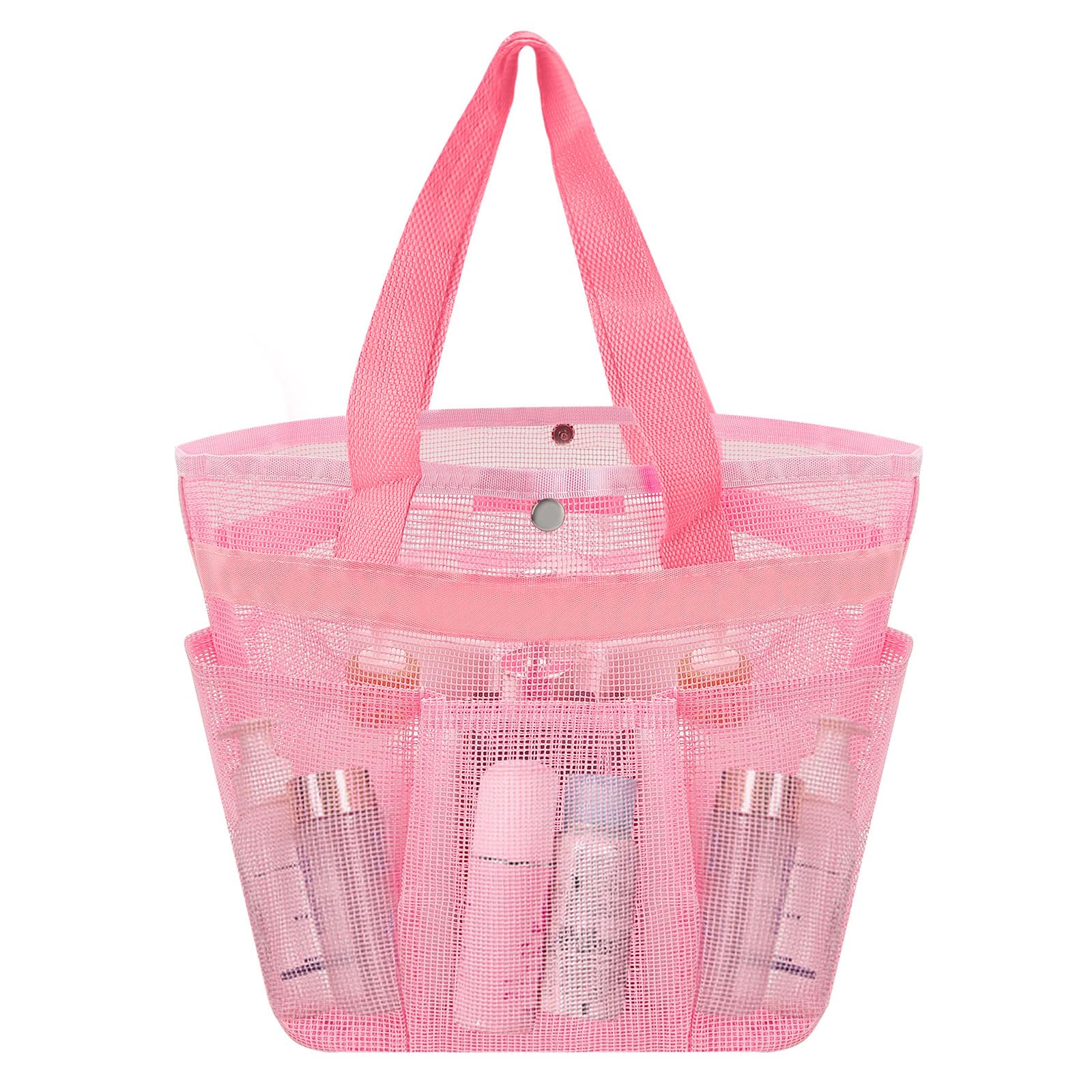 LELE LIFE Mesh Shower Caddy Portable Dorm Toiletry Bag Shower Tote Bag with Button Handle 7 Pockets Large