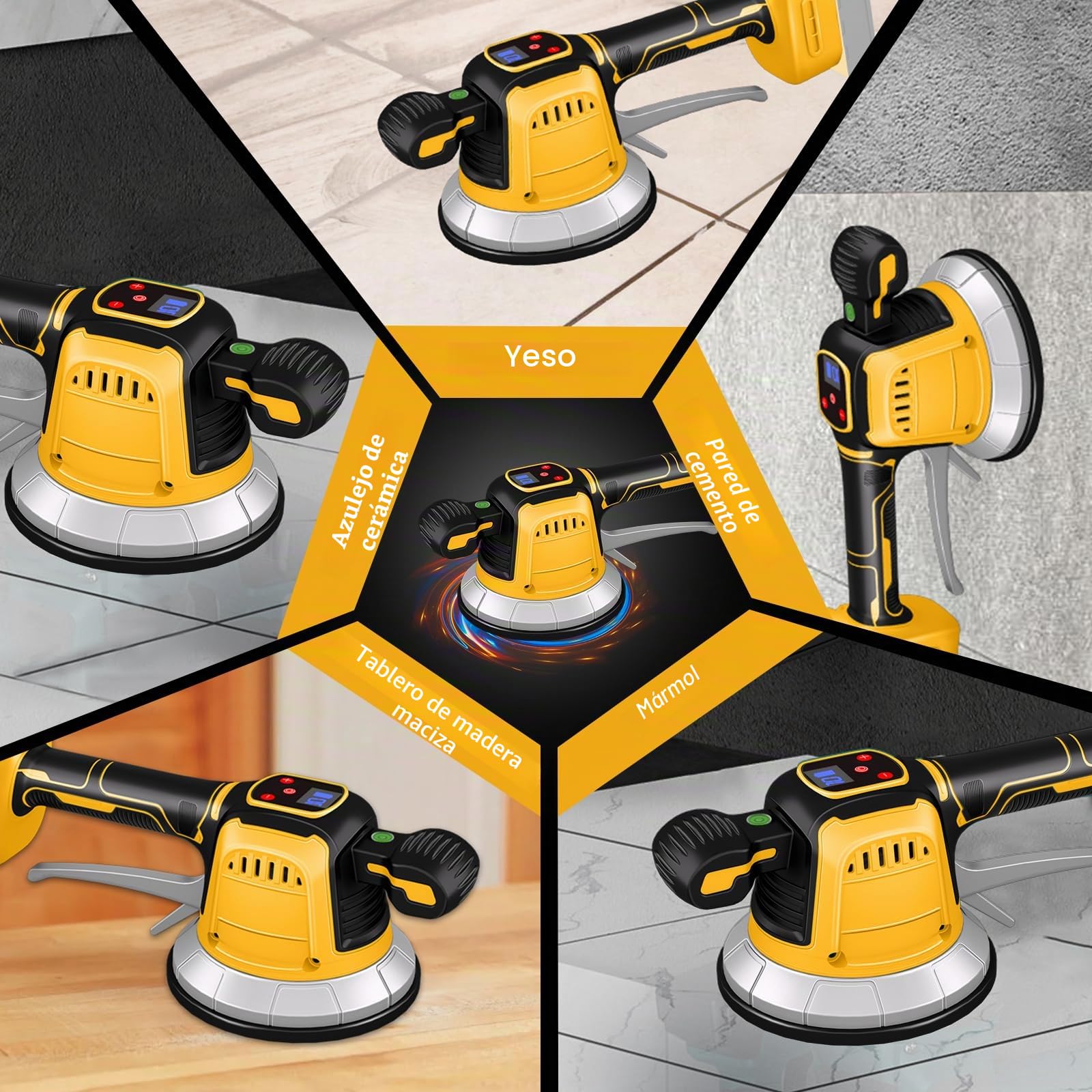 Vibrador Baldosas sin Cable Compatible con Dewalt 18V,20v, Maquina Vibratoria para Azulejos, 160Kg Adsorción, Niveladores Azulejo 10 velocidades, Ventosa de 14,8cm, para Colocar Baldosas