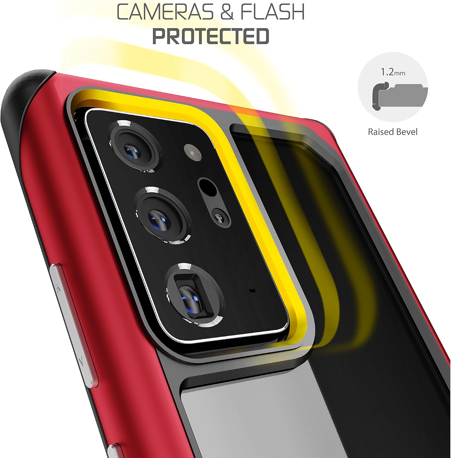 Ghostek Atomic Slim Note 20 Ultra Case Clear with Red Military Grade Aluminum Bumper Heavy Duty Protection with Rugged Shockproof Design Protective Cover 2020 Galaxy Note20 Ultra 5G (6.9 Inch) - (Red)