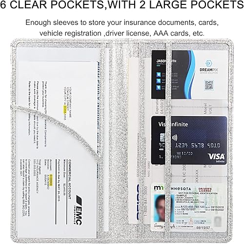 Miniatura 11 de Soporte para registro y seguro de automóvil, soporte de cuero prémium para seguro y registro, organizador de automóvil con cierre magnético