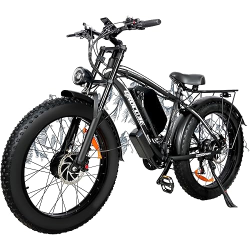 5000W Dual Motor Ebike for Adults Electric Bike 52V 32AH, Max 38MPH 100Miles Long Range Hydraulic Disc Brakes 26"×4.0 Fat Tire Hunting ShiMN 21 Speed Gears Electric Bicycle Black