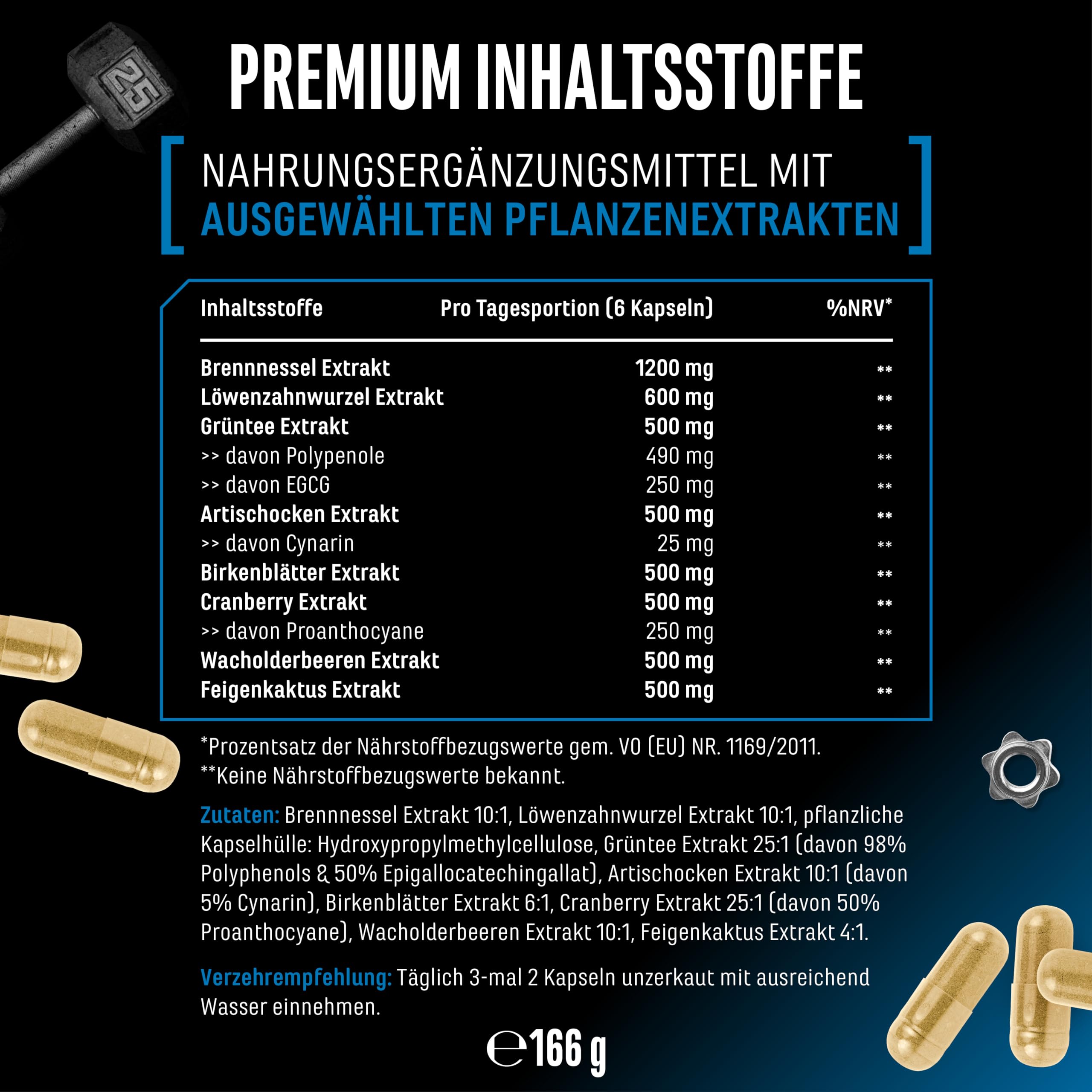 GEN GERMAN ELITE NUTRITION Water Flow Komplex - 180 Kapseln - vegan | mit 8 Pflanzenextrakten, mit Brennnessel, Löwenzahn, Grüntee, Cranberry & Artischocke, vegan & hochdosiert