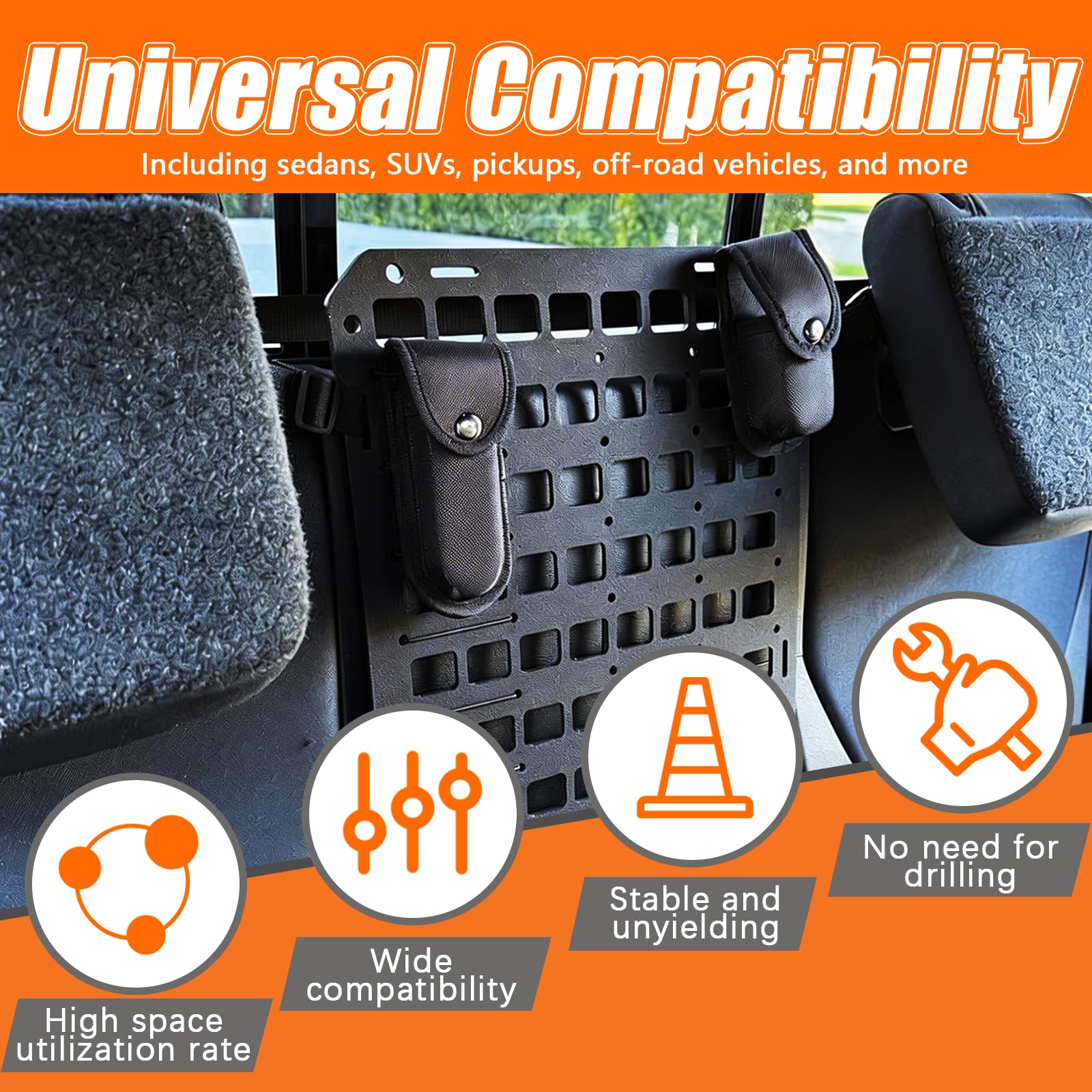 2 Pezzi Pannello Molle Organizer per Sedile Posteriore Auto, Pannelli Modulari di Stoccaggio Portaoggetti per Sedile Auto, Organizzatore Tattico per Schienale dell'Auto per Camion Pick-up SUV, Nero