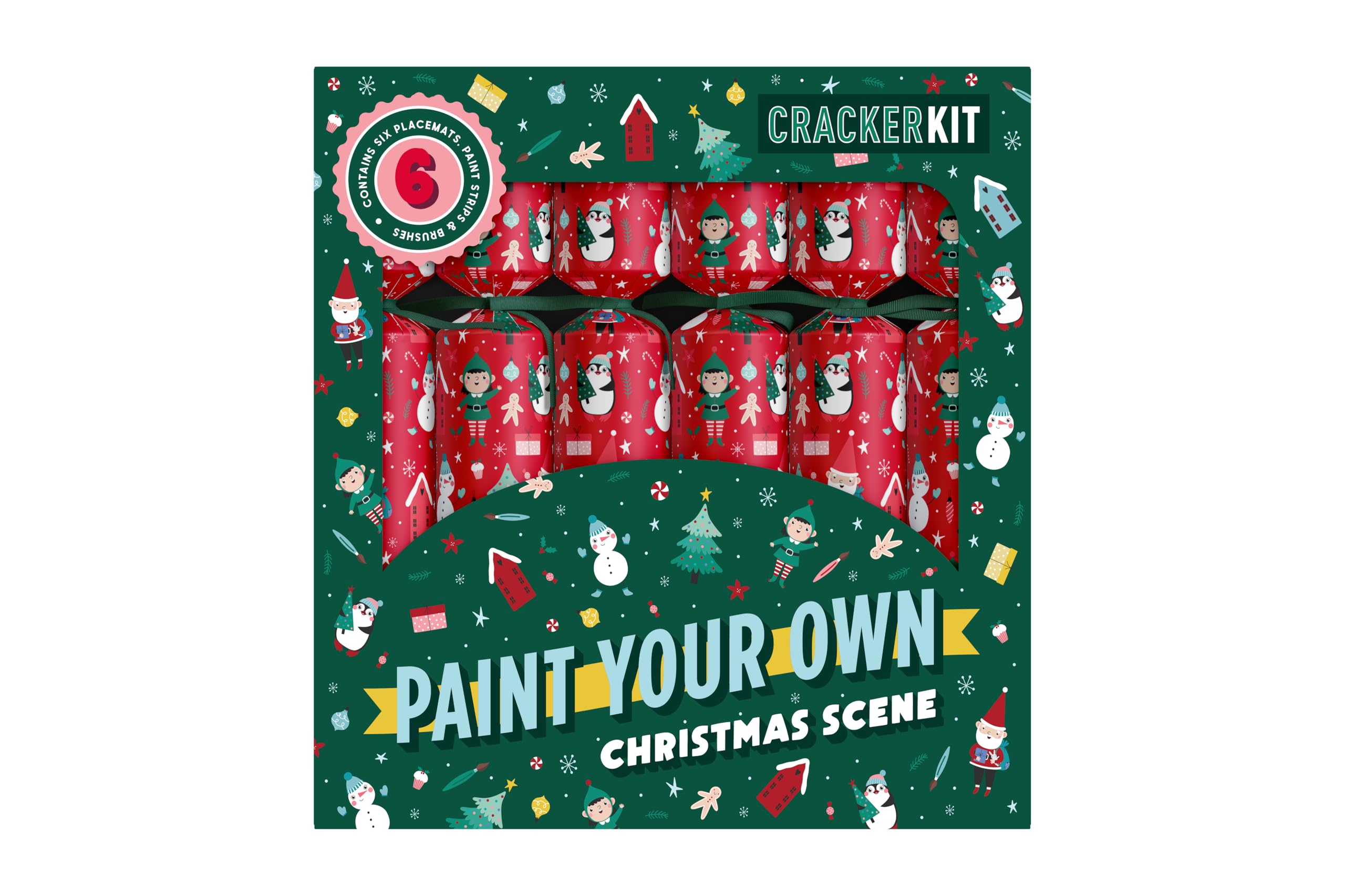 Holly and Ivy Cracker Kit – Paint Your Own Placemat Christmas Crackers, 12 Inch – Box of 6 with Placemats, Paint Strips & Brushes