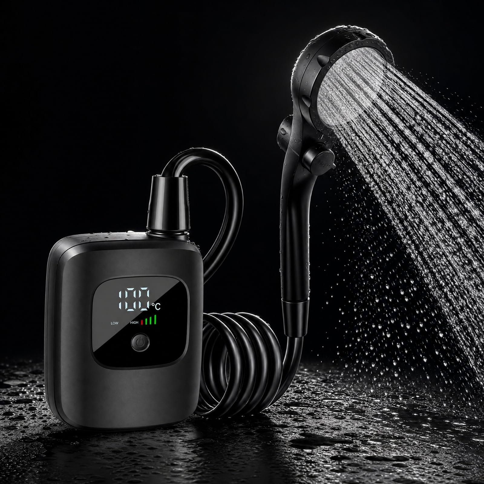 Milageto Ducha Portátil Eléctrica Mano Ajustable Conjunto Ducha Portátil con Pantalla mperatura para Piscina