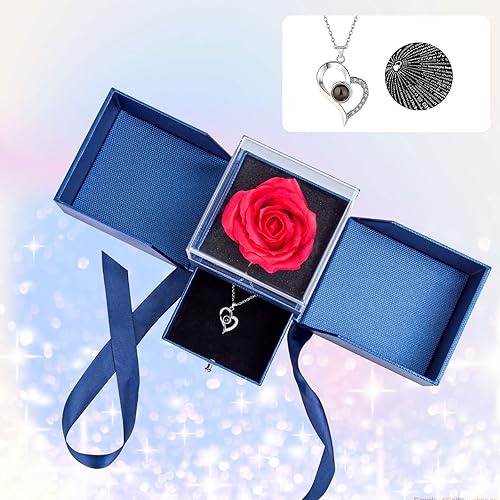 Joyero de flores eternas con collar de 100 idiomas para mujer en el día de la madre aniversario día de San Valentín cumpleaños