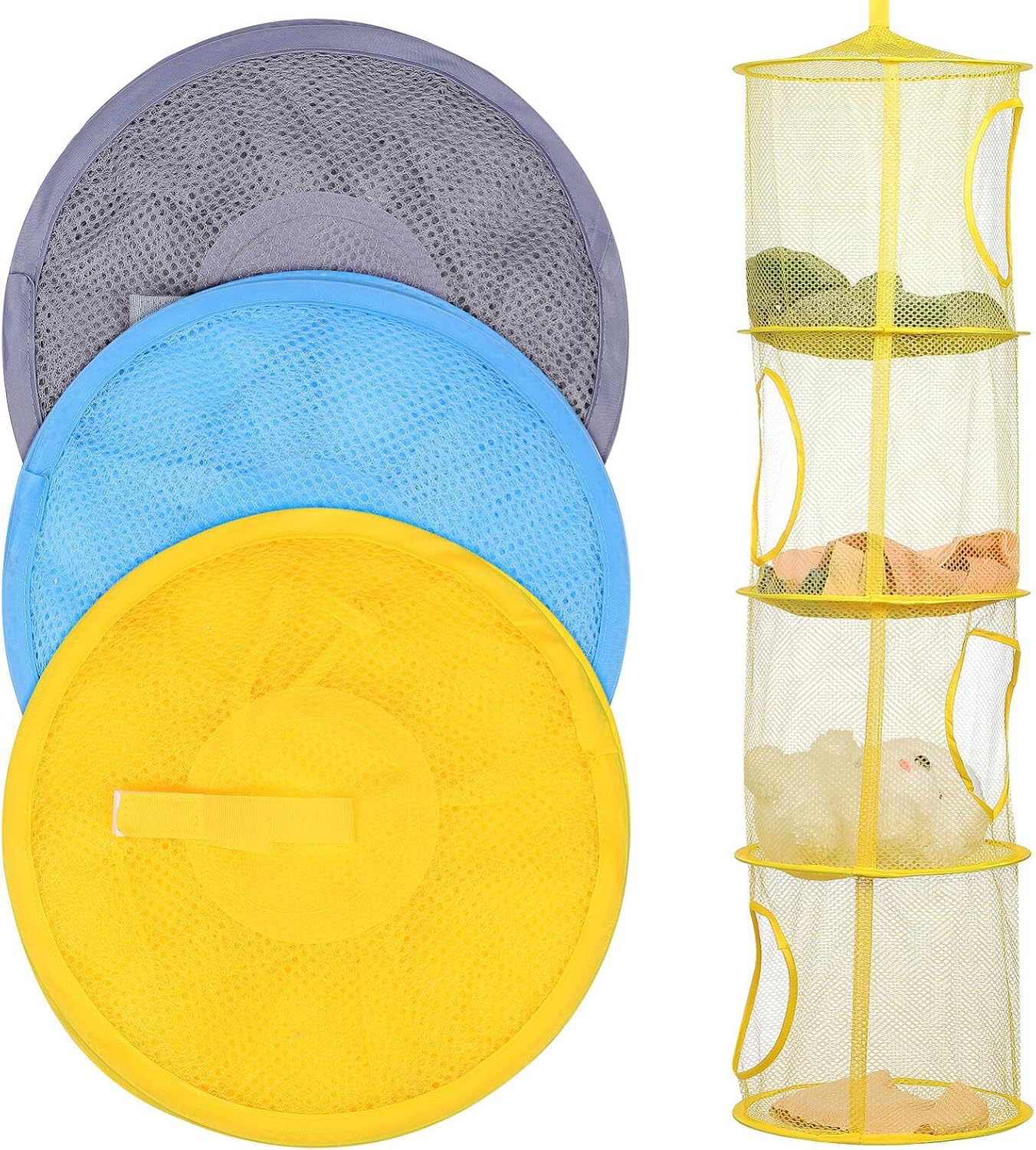 PRETYZOOM 3pcs Hanging Toy Storage Net Breathable Mesh Organizer for Underwear Drying Stuffed Animal Storage Design Space-Saving for Closet Door Use Grey