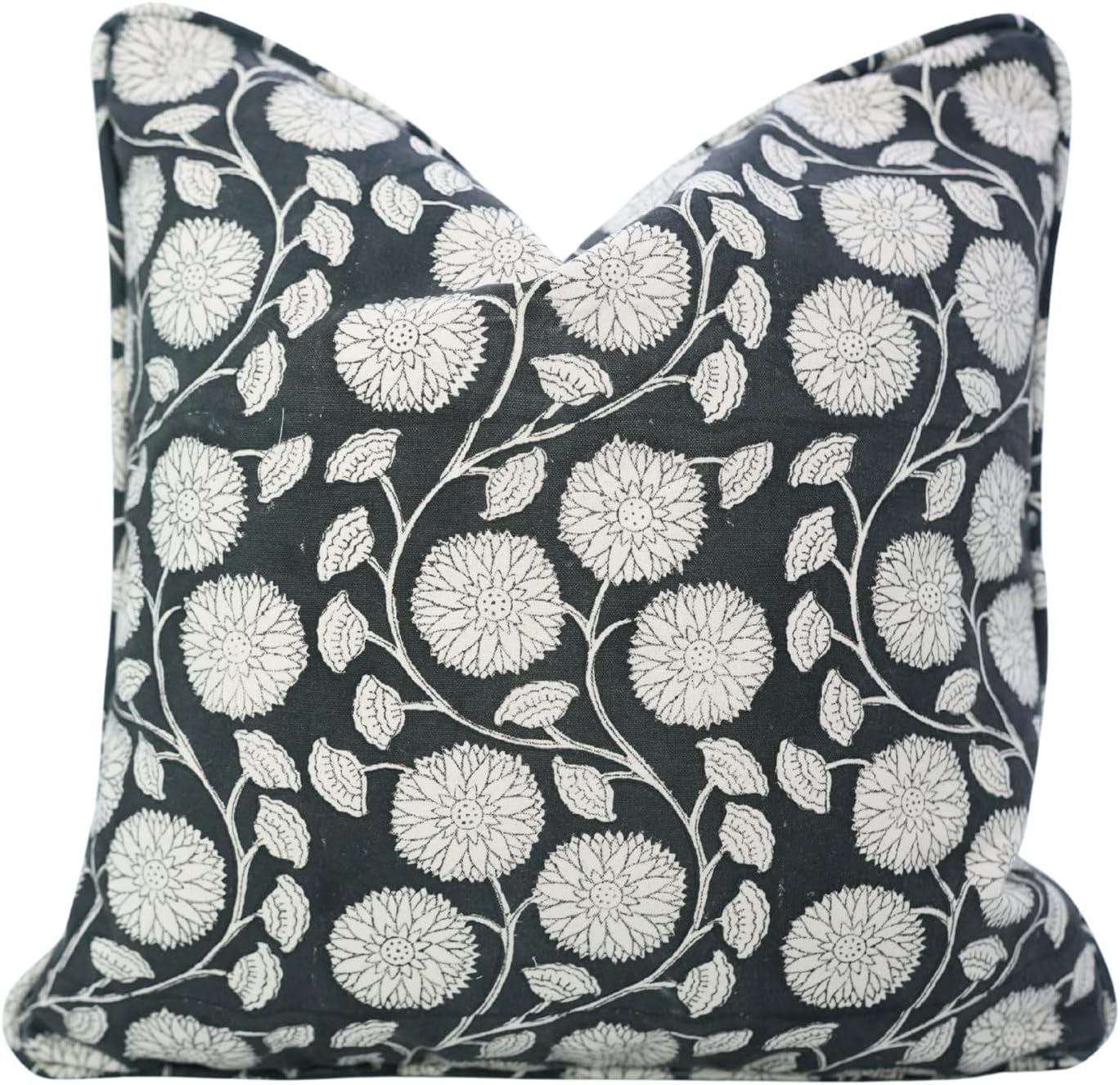Vintage Inspired Handmade Floral Print Duck Canvas 14x20 Inch Decorative Piping Pillow Cover with Hidden Zipper for Sofa, Chair, Couch, Balcony (Coastal Tulip-Brown-Green)