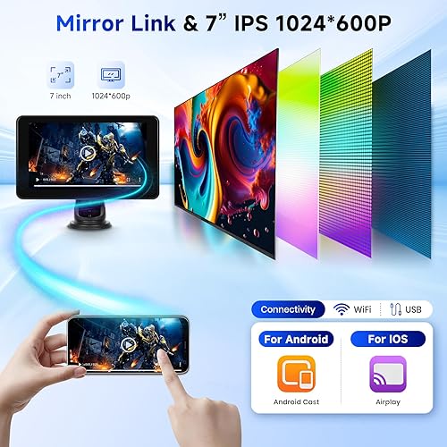 Miniatura 5 de Estéreo inalámbrico portátil para automóvil Apple CarPlay con Android Auto AirPlay Android Cast, METEESER 7 pulgadas HD Car Play Screen Receptores