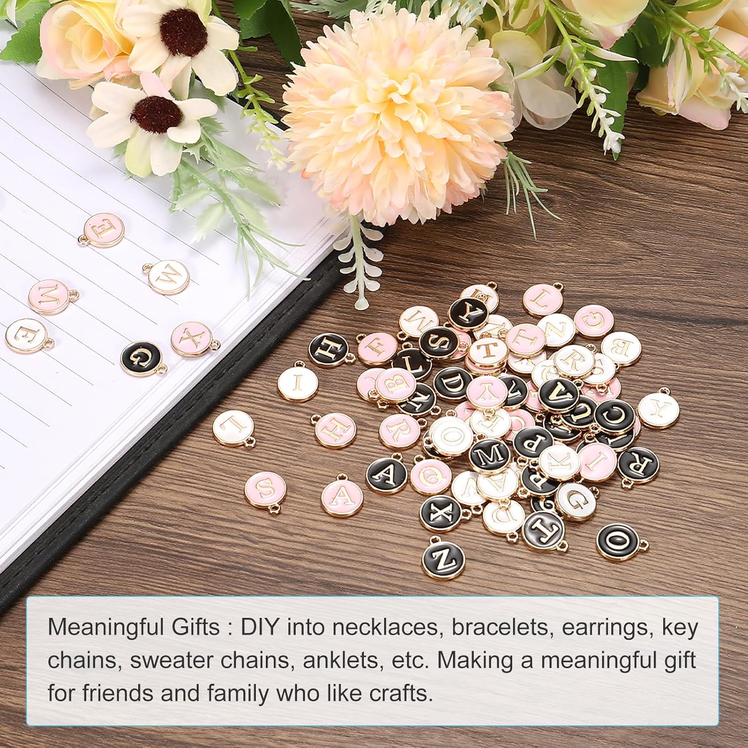 MECCANIXITY Alphabet Letter Charm Double Sided Enamel Initial Alphabet Pendant, for Necklace Bracelet Earring Jewelry Making - Image 5