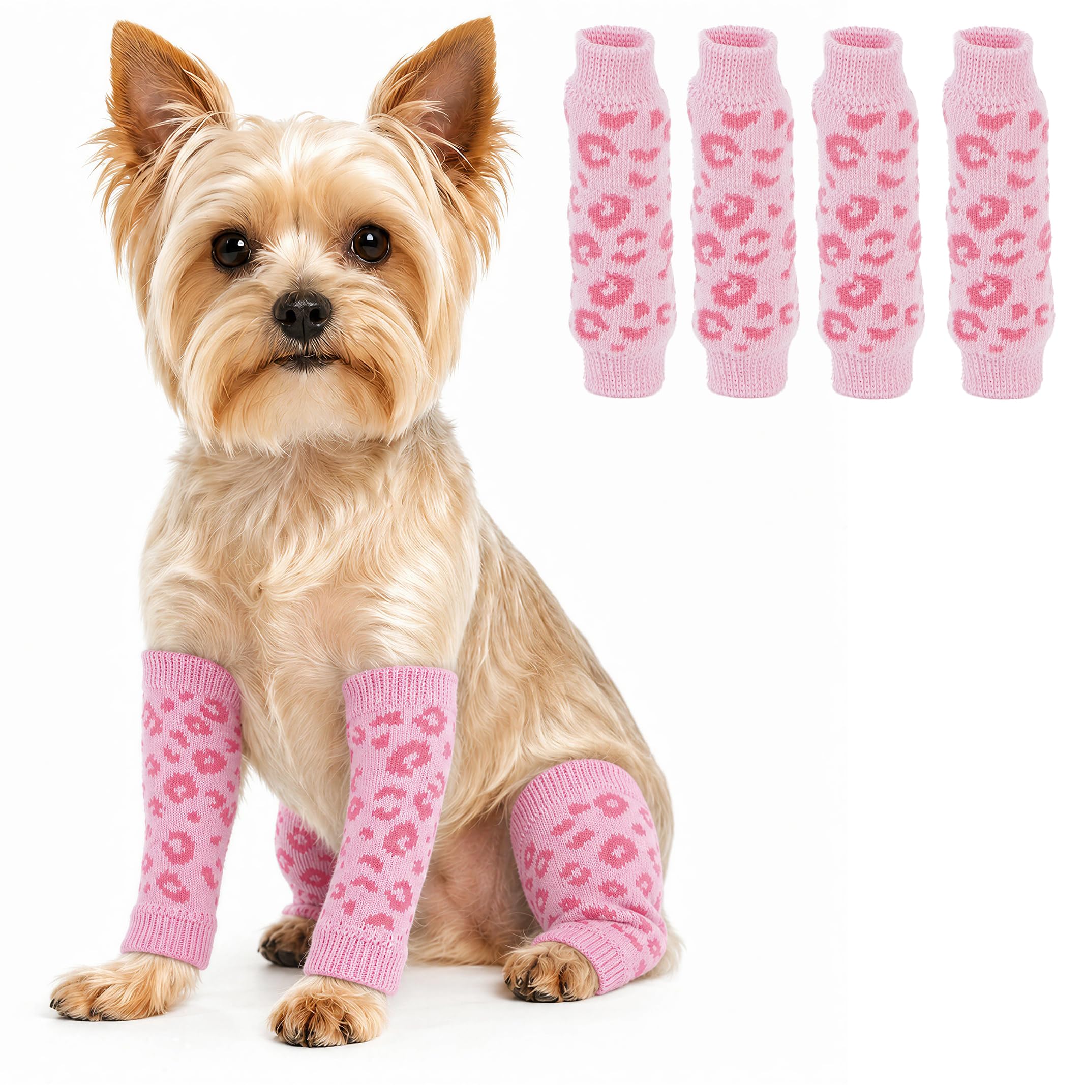 PUMYPOREITY 4 Pcs Dog Leg Warmers, Dog Lick Sleeve Back Leg, Hygroma Elbow Pads, Keep Pet From Constantly Licking On-Legs(Pink leopard, L)