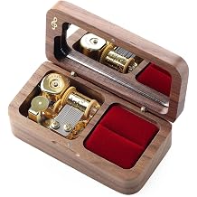 SOFTALK Vintage Wood Ring Jewelry Box Musical Boxs Gifts for Proposal Engagement Wedding Christmas Birthday Valentines Day Walnut Wood, Tune ; Anastasia-Once Upon a December
