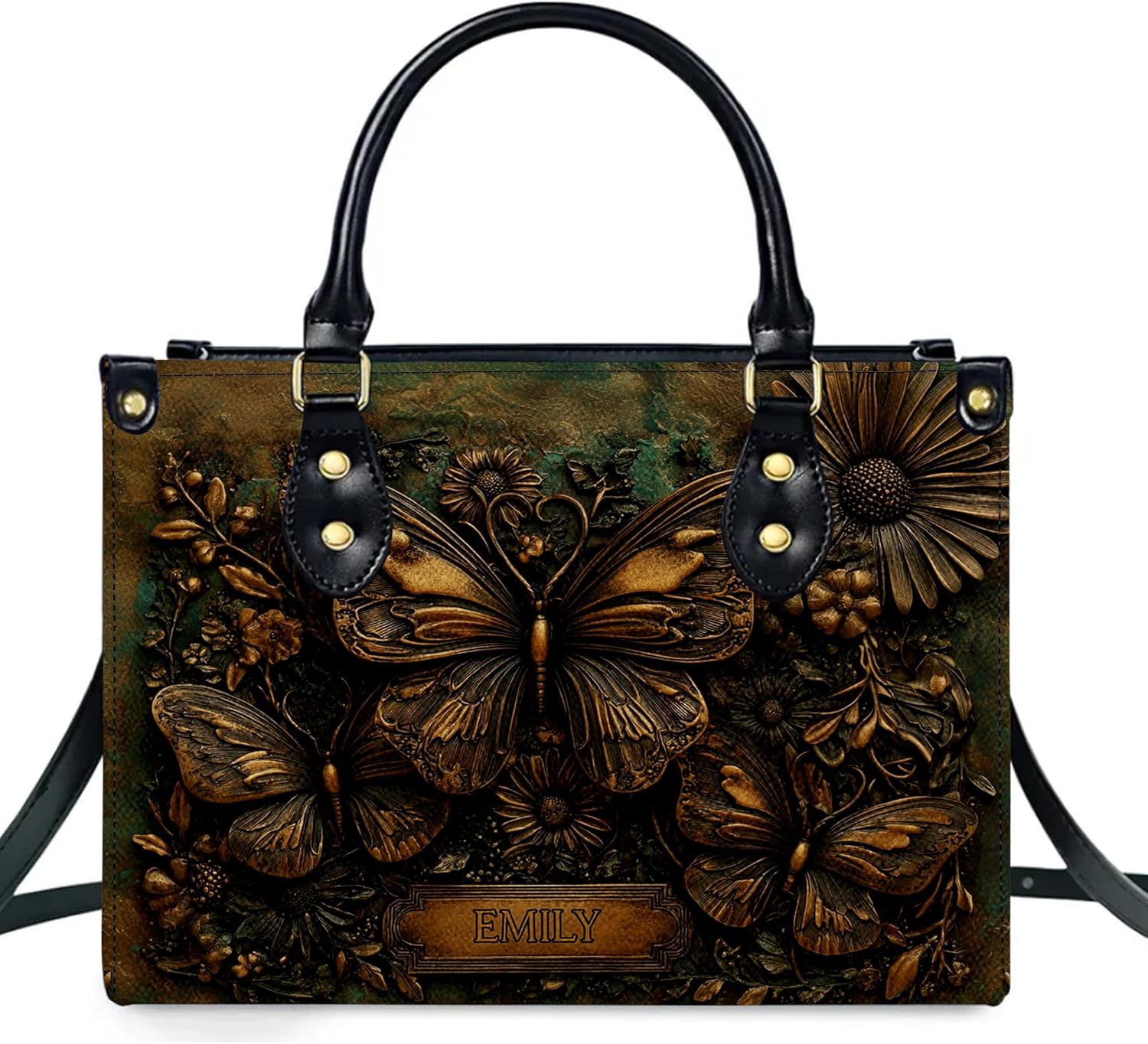 Personalized Animal Leather Handbag – Custom Name Flowers with 2D Print with 3D Effect – Gift for Gramma, Mom, Daughter - Image 3