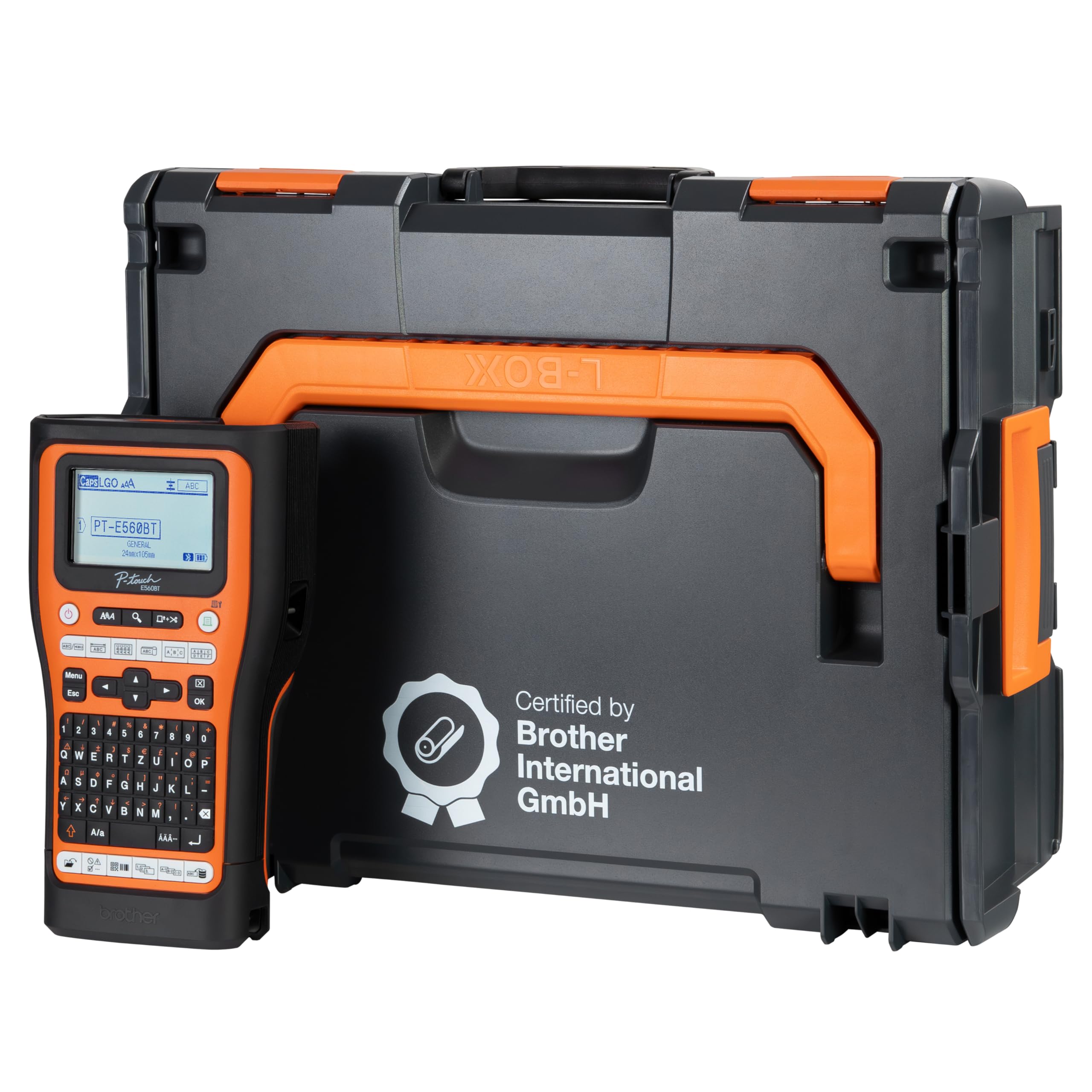 PT-E560BT e Brother L-BOXX 136 con inserto in gommapiuma, certificato da Brother International GmbH