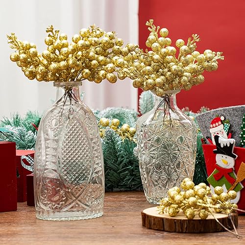 Vista 45 de Crafare Paquete de 24 tallos de bayas con purpurina de Navidad artificiales para relleno de árbol de Navidad, coronas, manualidades, decoración