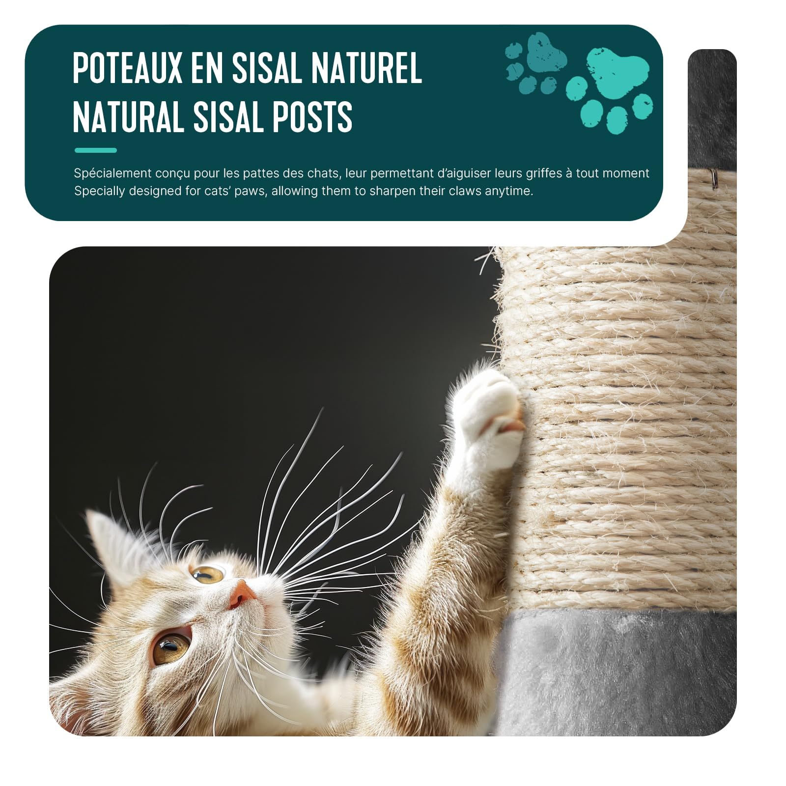 VOUNOT® Tiragraffi per Gatti Alto 112 cm, Albero per Gatti Multilivello, Centro Attività per Gatto con Pali Tiragraffi in Sisal, Cuccia, Piattaforme e Grotta, Grigio