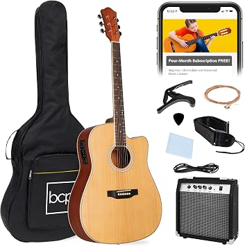 Best Choice Products Beginner Acoustic Electric Guitar Starter Set w/ 41in, All Wood Cutaway Design, Gig Bag, Strap, Picks - Natural