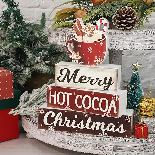 Miniatura 4 de 4 piezas de decoraciones navideñas de madera para interiores, letrero de mesa de cacao caliente, centros de mesa, centros de mesa, bloque de mesa de