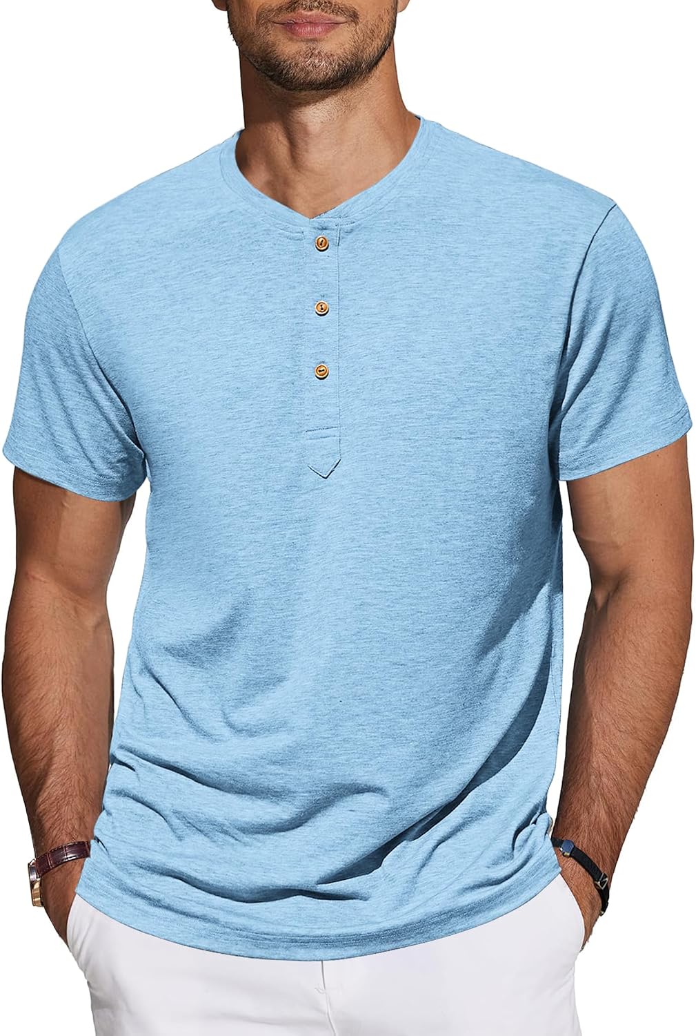 TARAINYA Henley Men’s T-Shirt Cotton Short Sleeves Casual Comfortable T-Shirt with Button Daily/Office/Beach M-4XL