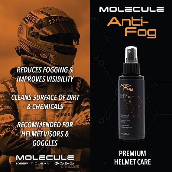 Molecule Helmet Anti-Fog Spray | Premium Helmet Care | Improves Visibility for Helmets, Visors, and Goggles | 4 Ounces