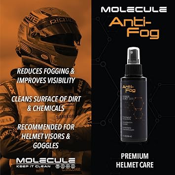 Molecule Helmet Anti-Fog Spray | Premium Helmet Care | Improves Visibility for Helmets, Visors, and Goggles | 4 Ounces