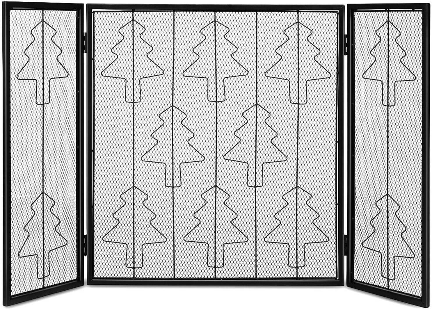 Indoor Fireplace Spark Screen Foldable Screen 3 Panels Large Screen Metal Fire Screen Mesh Cover Living Room Fireplace Decoration Fireplace Spark Guard Fire Place A (Black)