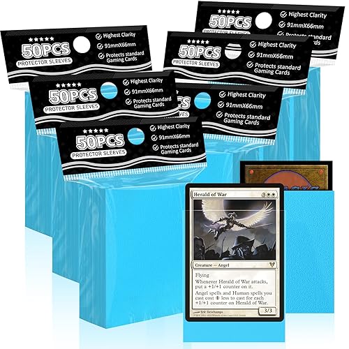 Trading Card Sleeves for MTG, 300 Pcs Matte Sleeves Perfect Fit for Trading Cards Sports Cards Baseball Cards TCG Yugioh Magic Commander, Sturdy and Nice Shuffling Textured (Blue) - Blue - 300