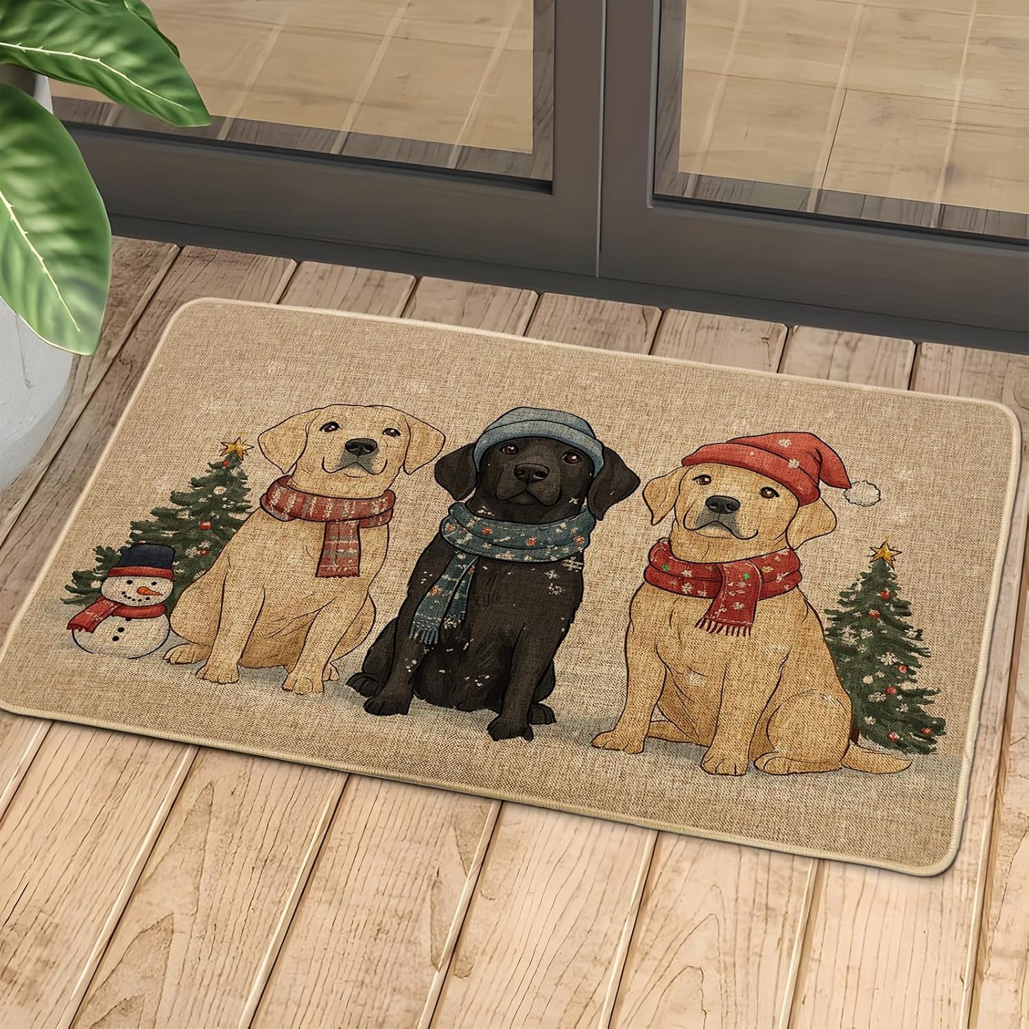 Christmas Labrador Doormat, Festive Dogs Door Mat for Outdoor & Indoor Holiday Decor, Non-Slip, Easy Clean, Dust Absorbent 29x17 Inch