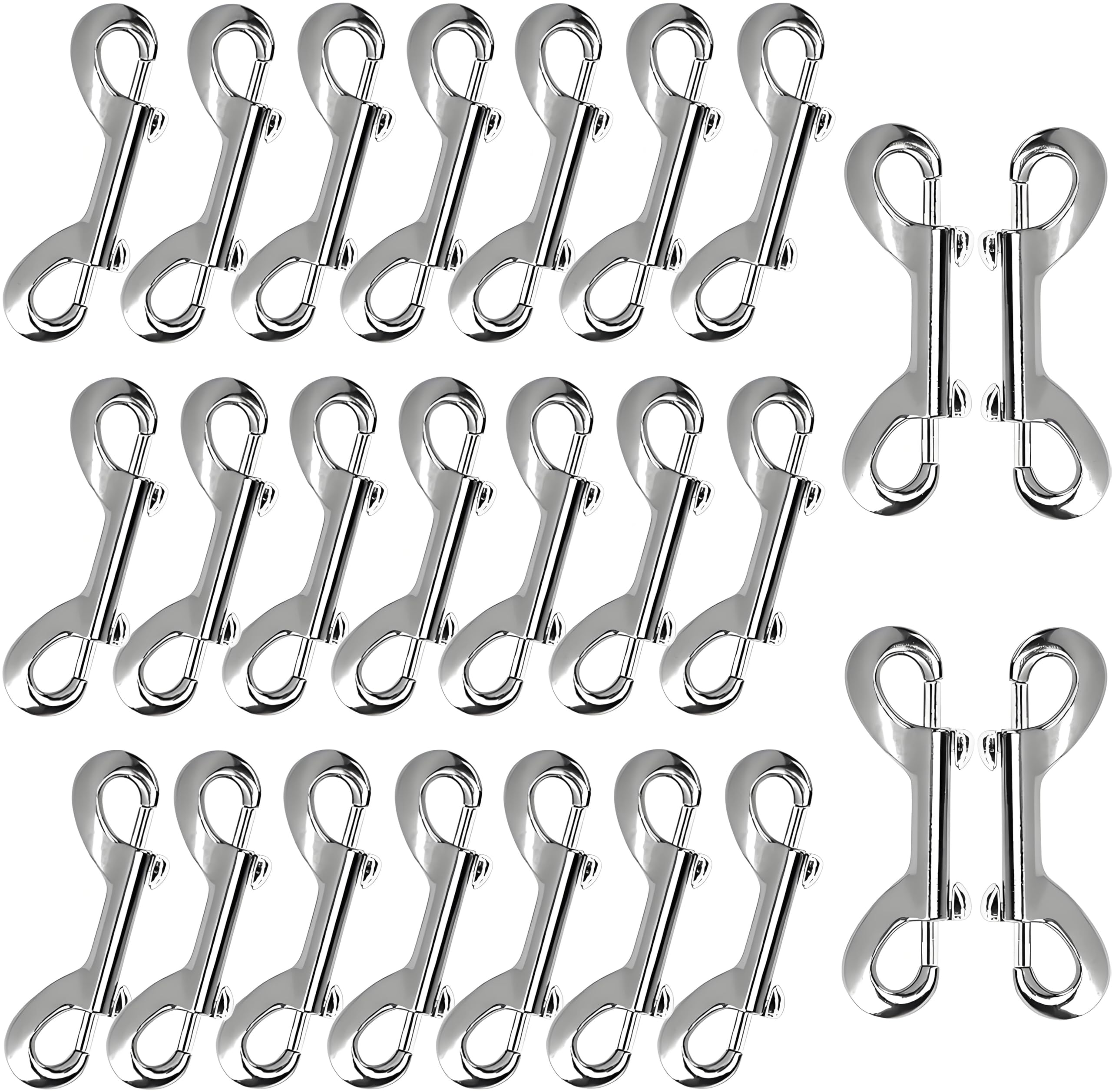 24 PCS 90mm (3.5 Inch) Double Ended Bolt Snap Hooks, Silver Zinc Alloy Heavy Duty Double Trigger Metal Clips for Linking Pet Dog Leash Collar, Key Holder, Water Bucket, Horse Feed, 50kg Capacity