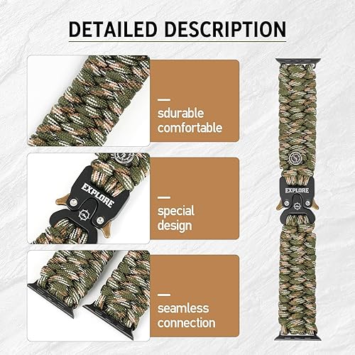 Miniatura 4 de Correa de reloj de supervivencia compatible con Apple Watch Series SE 87654320.039-1.654 in, 1.732 in, 1.772 in, perfecta para actividades al aire