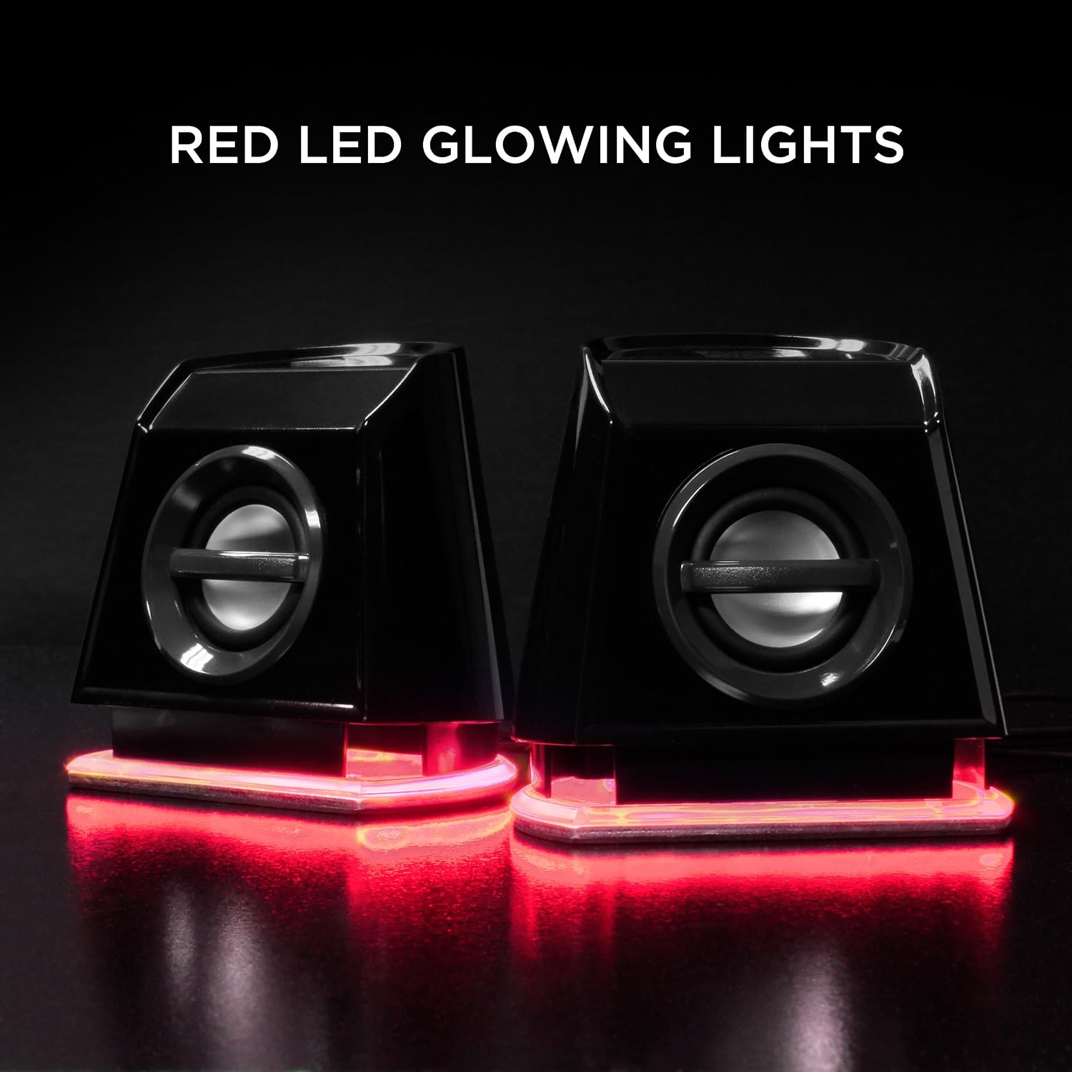 GOgroove 2MX LED Computer Speakers with Passive Subwoofer , Red Glowing Lights and Volume Control - 3.5mm Audio Input Connection , USB Powered for Desktop and Laptop Computers