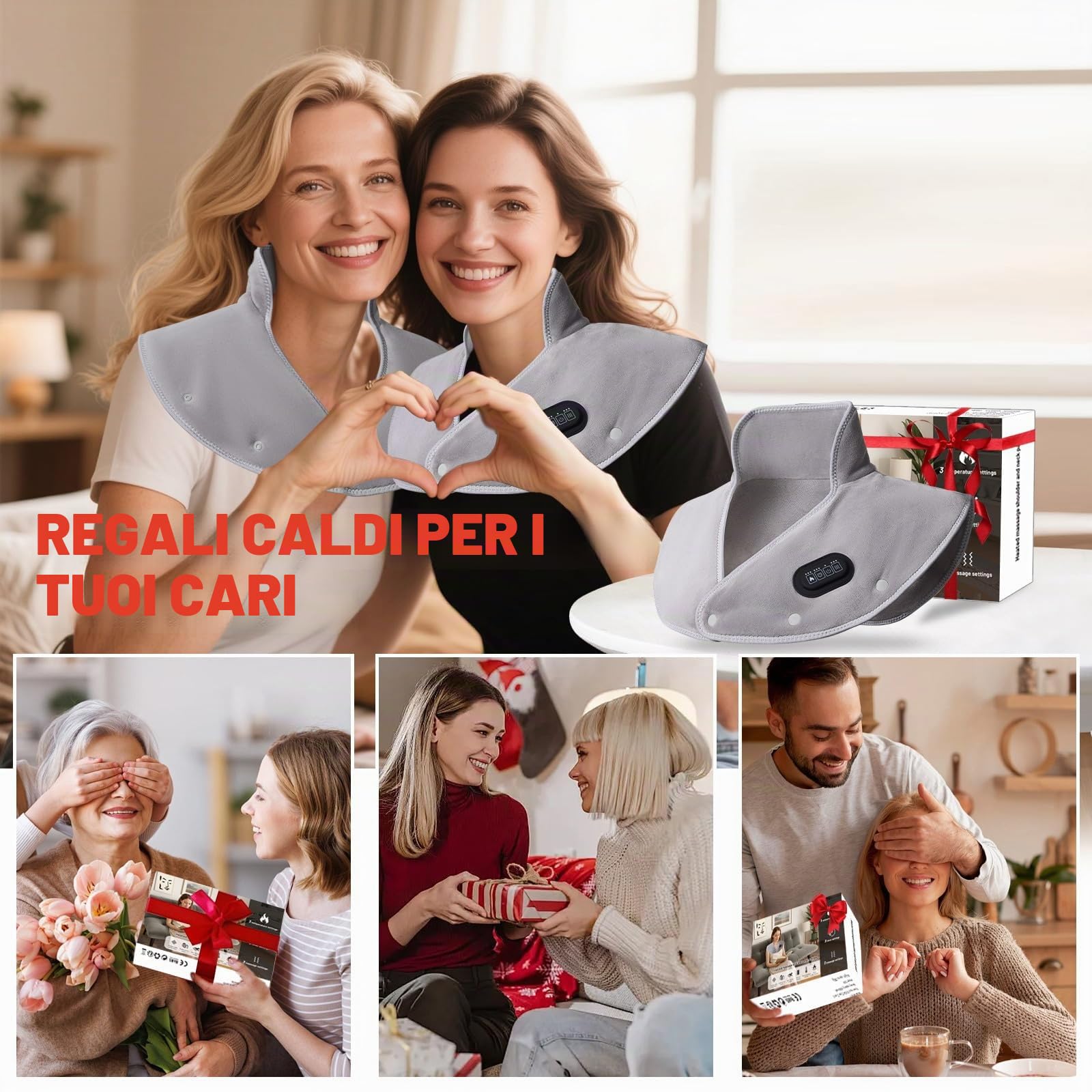 Cuscino termico senza fili per collo e spalle - 3 livelli di temperatura, 3 livelli di vibrazione, 3 timer, ricarica USB - Cuscino termico elettrico portatile, regalo per donne