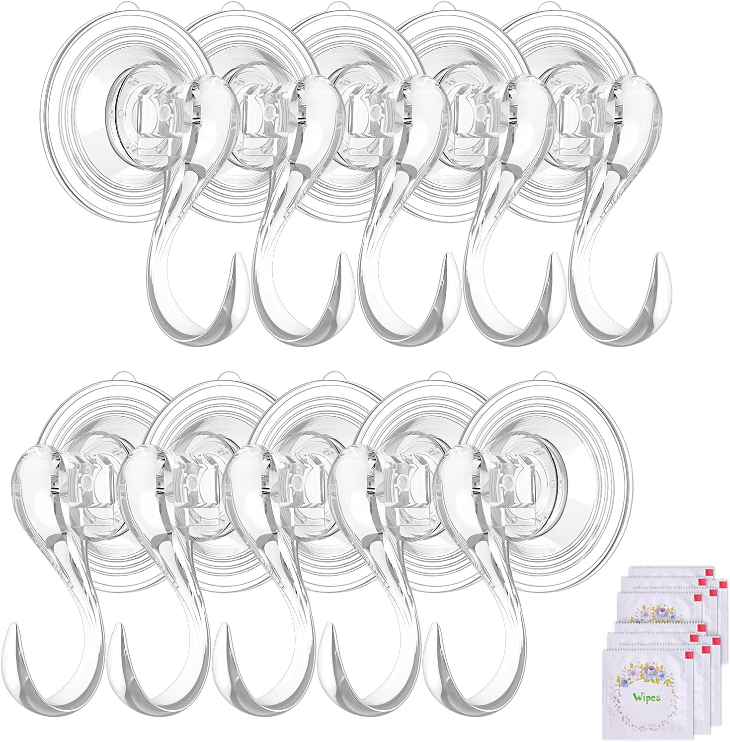 VIS'VSmall Suction Cup Hooks with Wipes, Heavy Duty, Removable and Reusable, Clear, 10 Pcs
