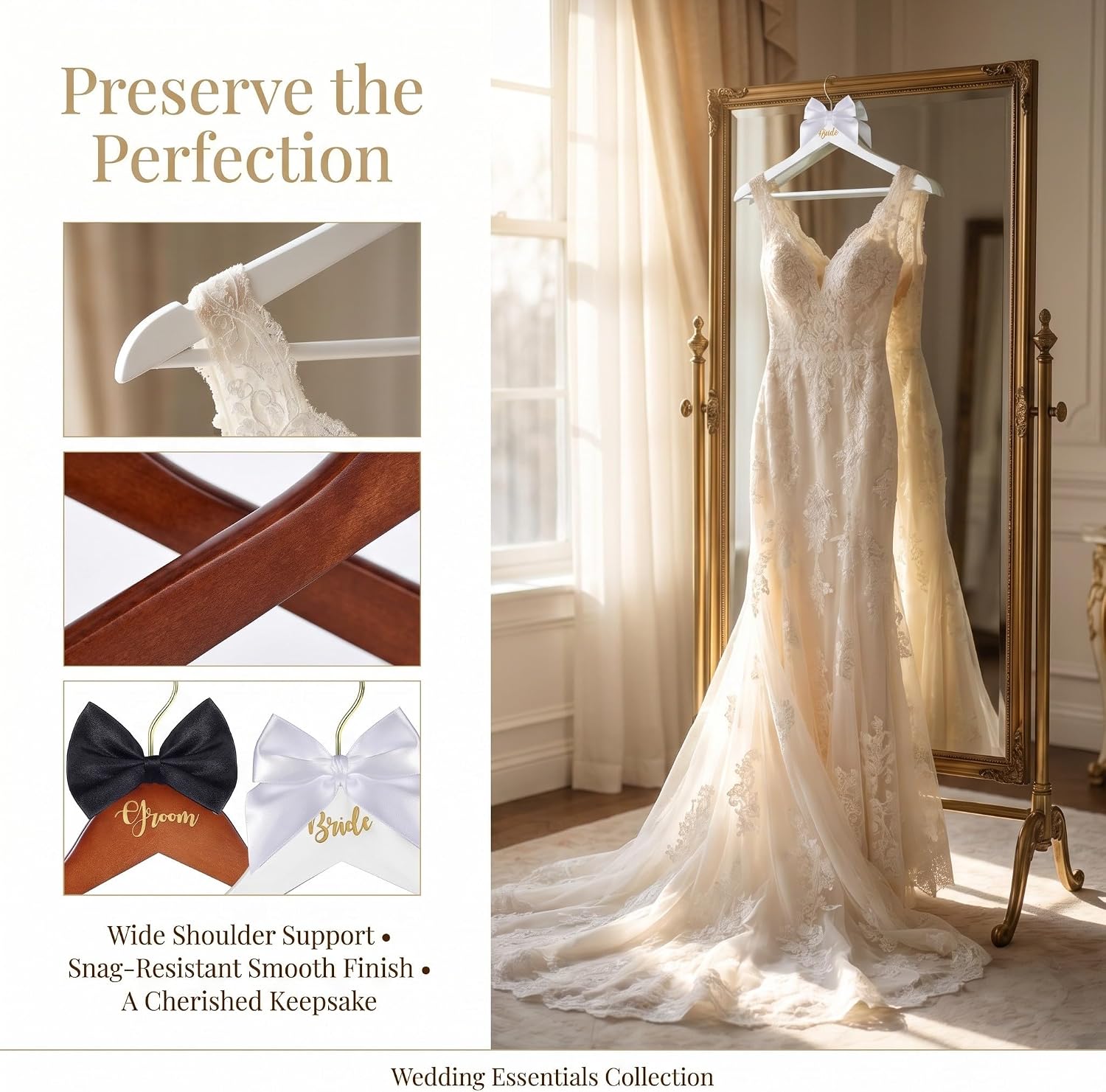 2 Piece Wooden Wedding Hangers for Bridal Attire and Tuxedos image 3