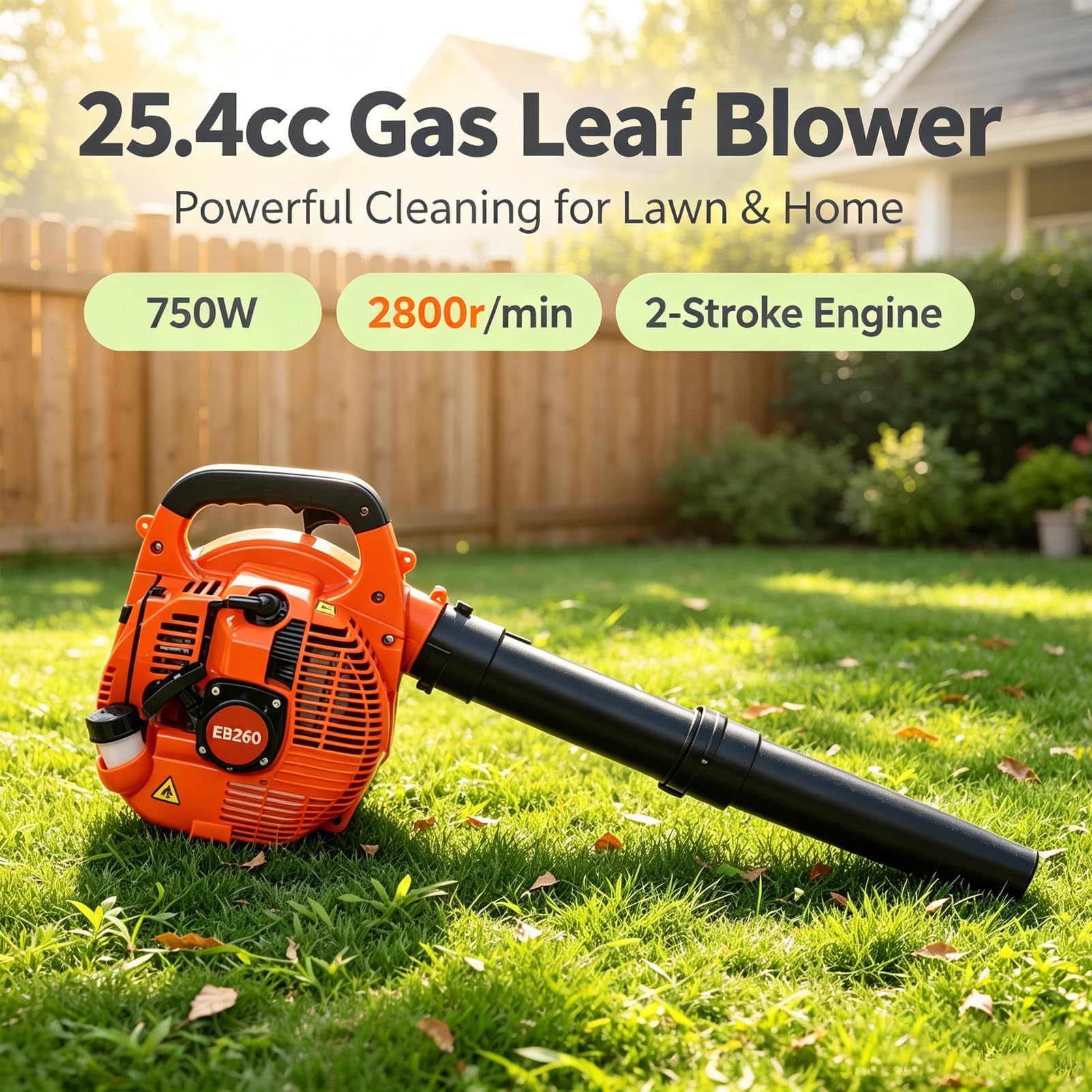 Gazowa Dmuchawa Do Liści 25,4Cm 750W 2800 Obr./minGazowa Dmuchawa Do Liści | Spalinowa dmuchawa do liści, 710 g/kW·h, dwusuwowa, jednocylindrowa, chłodzona powietrzem(Orange)