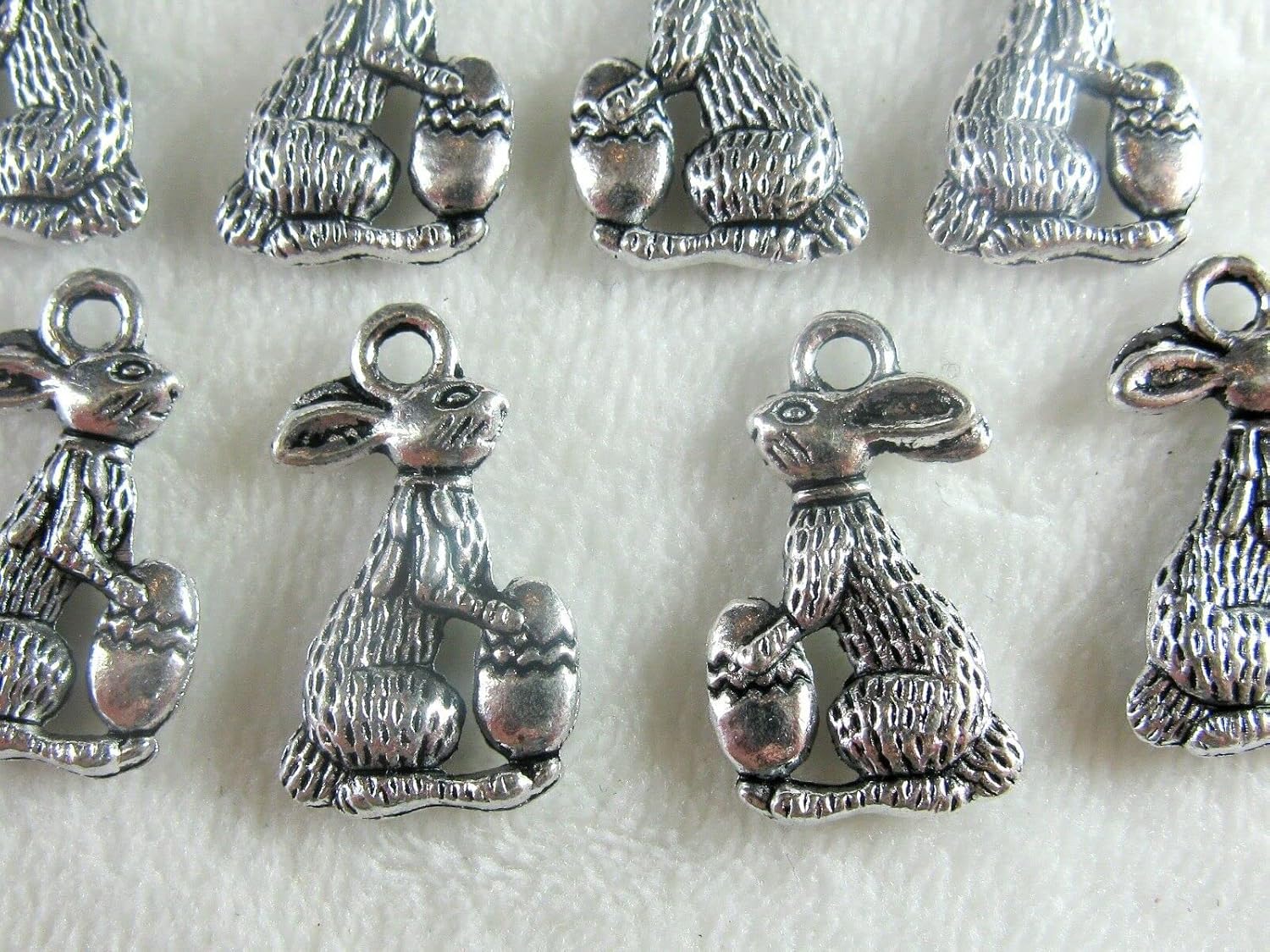 15 pcs Antique Silver Bunny Rabbit & Easter Egg Charms for Jewelry Crafts etc, for DIY Crafts Bracelet Necklace Jewelry Making