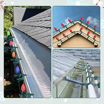 C7 C9 Christmas Lights Spring Clips,50Pcs Universal Clips Accommodate with E12 E17 Base & Mini lights & Wire for Christmas String Lights Outdoor,Perfect for Outside Gutter Roofline Railing Fence