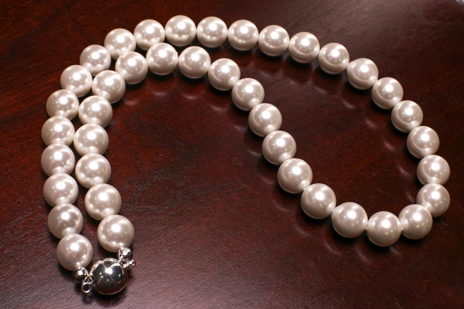 White South Sea Shell Pearl 12mm Large High Luster Statement Necklace, Strong Magnetic Silver Rhodium Ball Clasp Necklace, Bridal
