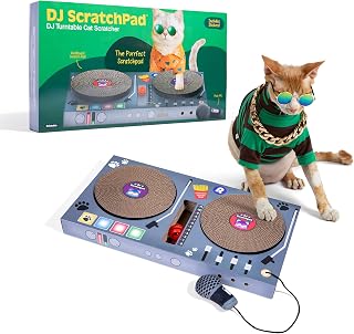 Relatable DJ Scratchpad Interactive Cat Scratcher Toy - 2 Scratch Wheels, Bell Ball & Mic Plush for Bored Cats & Kittens